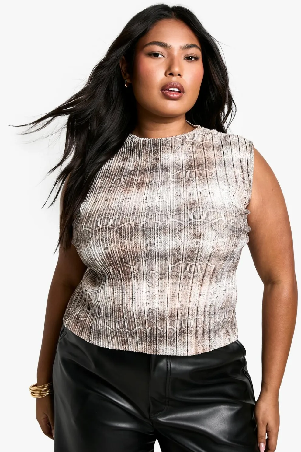 Plus High Neck Plisse Snake Top | Nasty Gal