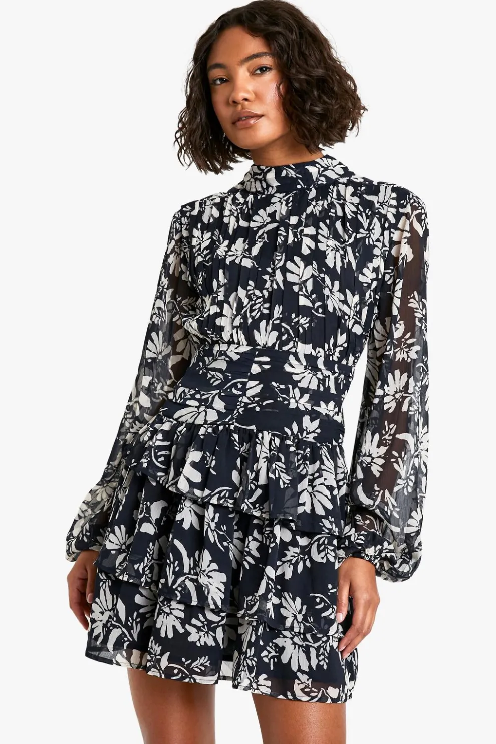Tall Mono Floral High Neck Skater Dress | Nasty Gal