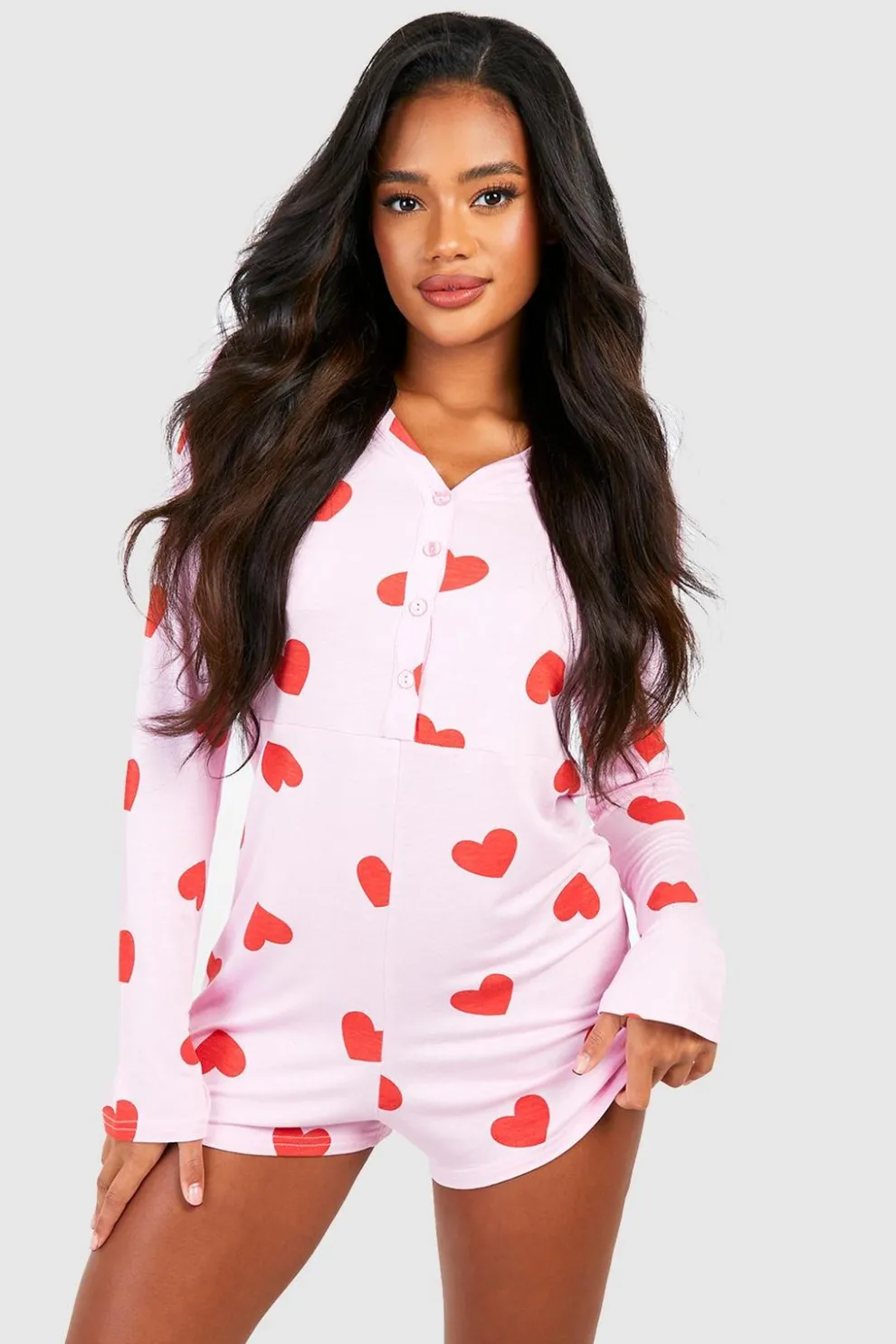 Heart Print Button Front Romper | Nasty Gal