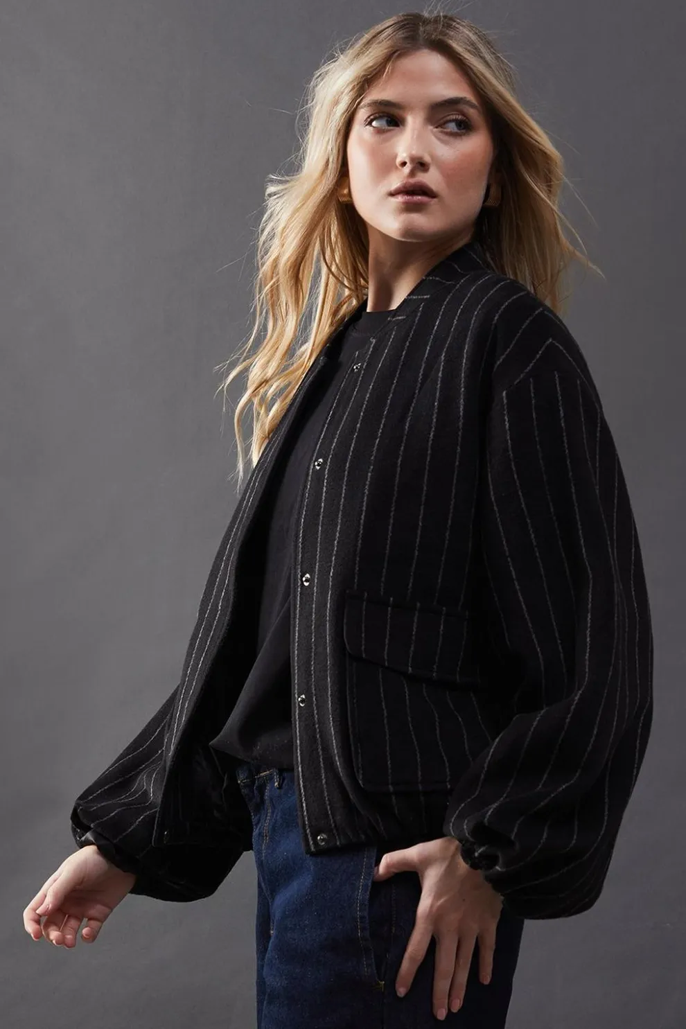 Pinstripe Blouson Bomber Jacket | Nasty Gal