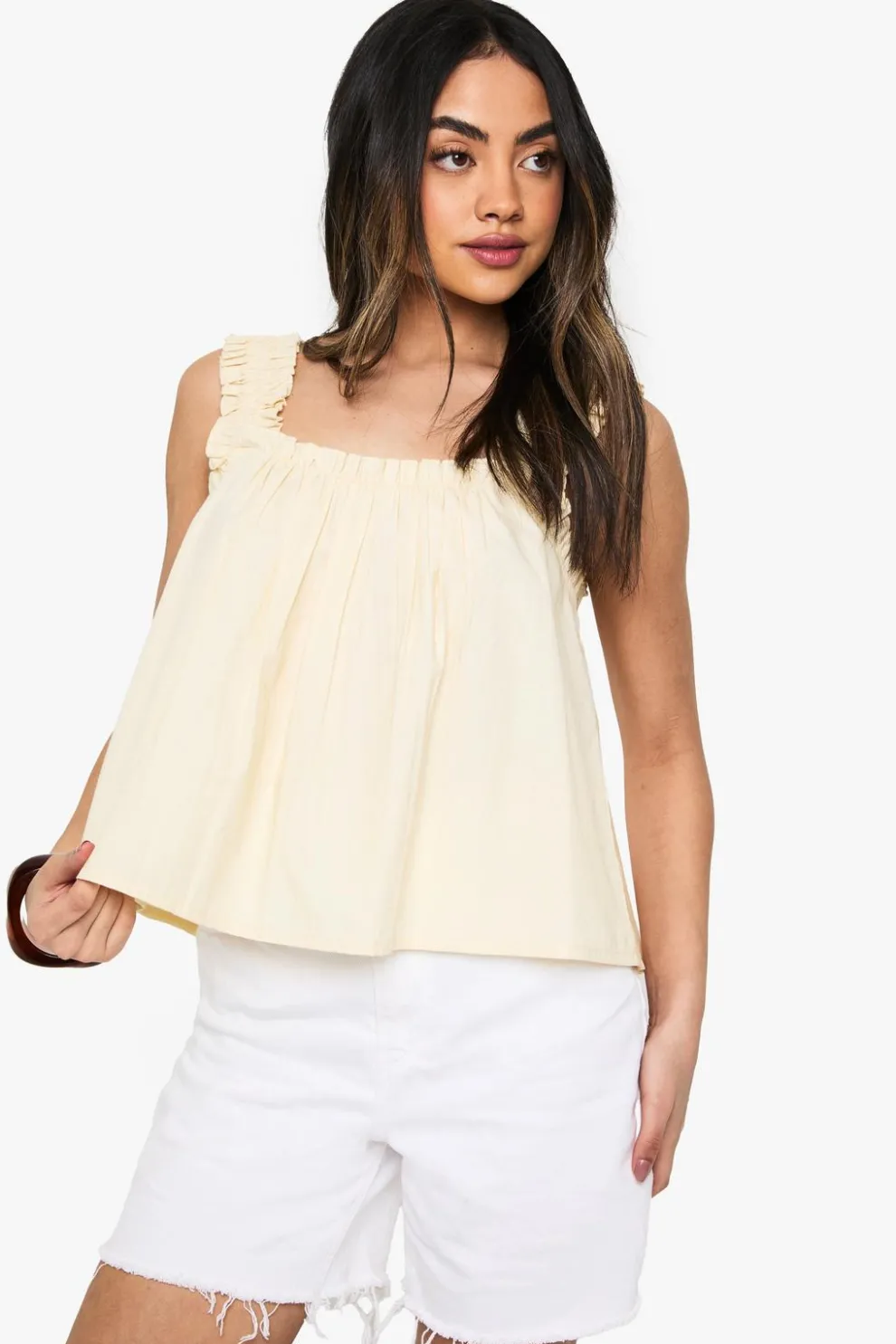 Shirred Strap Cotton Poplin Cami Top | Nasty Gal