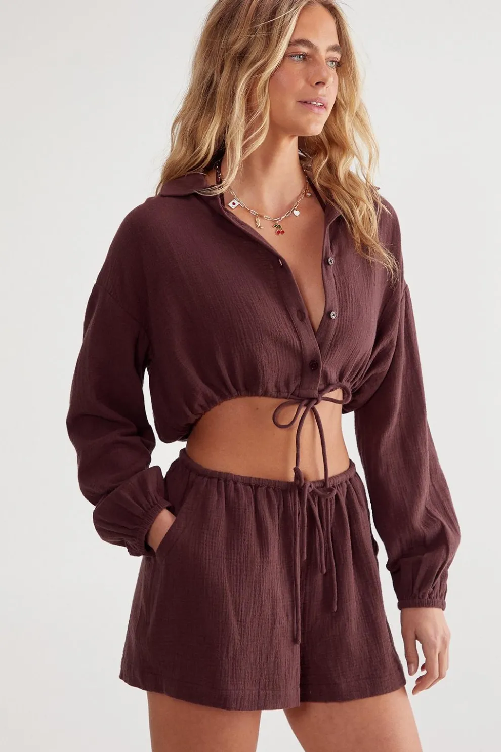 Double Gauze Tie Front Shirt and Short Set | Nasty Gal
