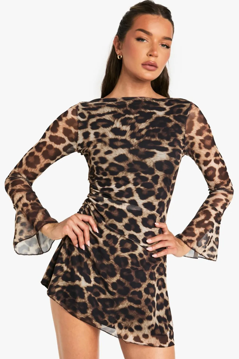 Leopard Mesh A-Line Mini Dress | Nasty Gal