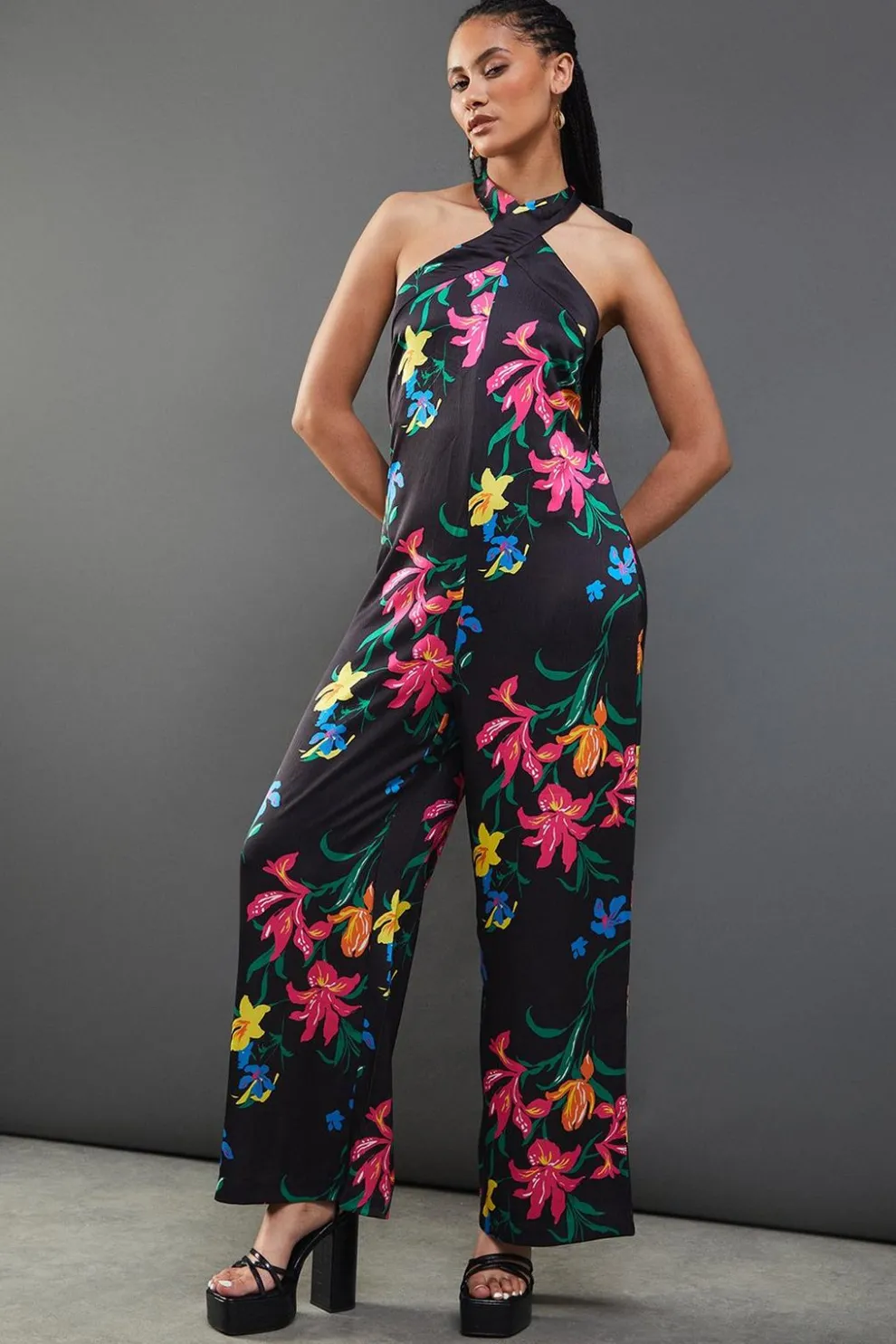 Floral Satin Halterneck Jumpsuit | Nasty Gal