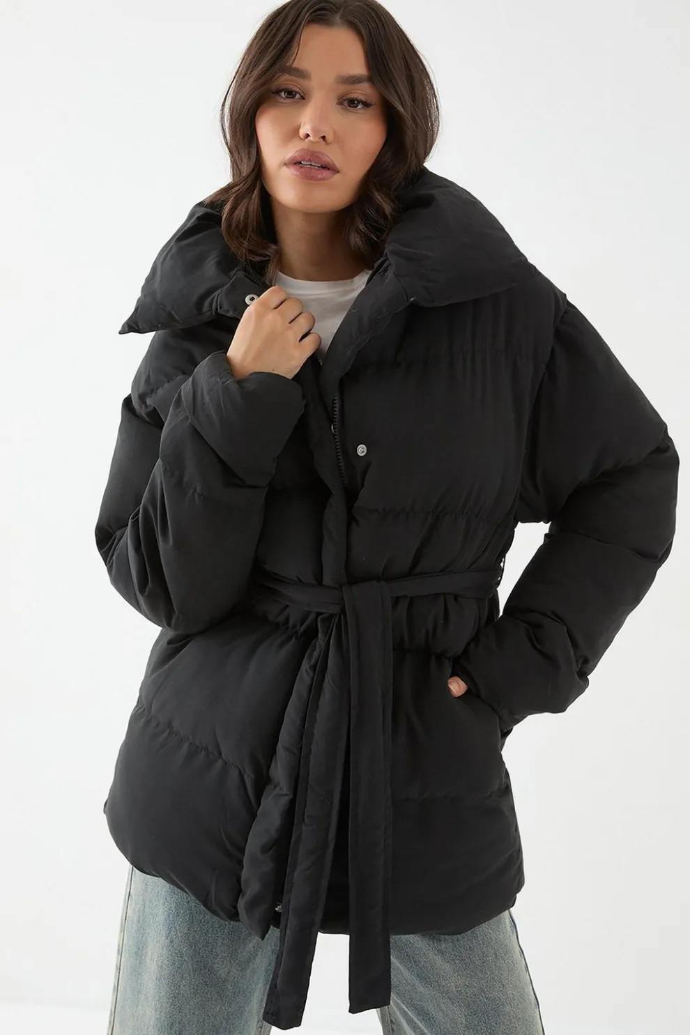 Tie Waist Midi Puffer Coat | Nasty Gal