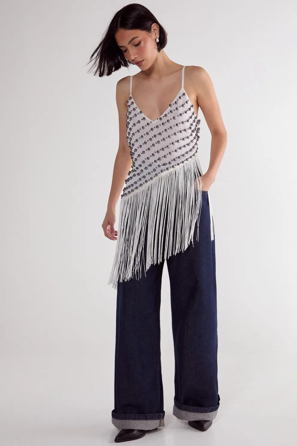 Studded Asymmetric Fringed Cami Top | Nasty Gal