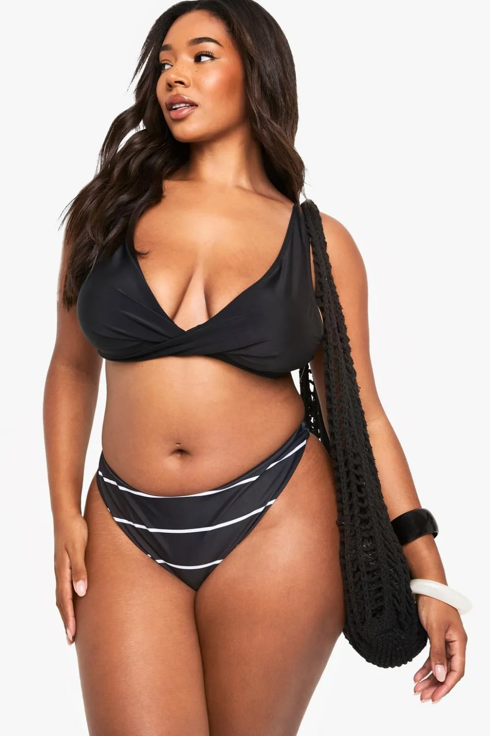 Plus Swimwear Essentials High Waist Stripe Brief | Nasty Gal