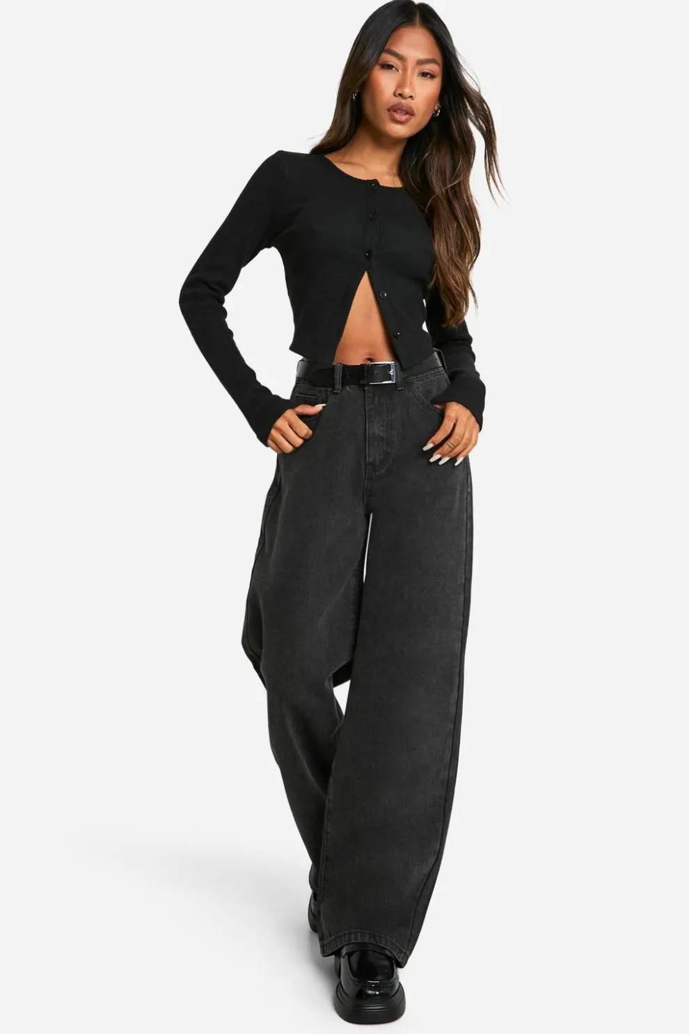Boohoo Basics High Rise Wide Leg Jeans in Black | Nasty Gal