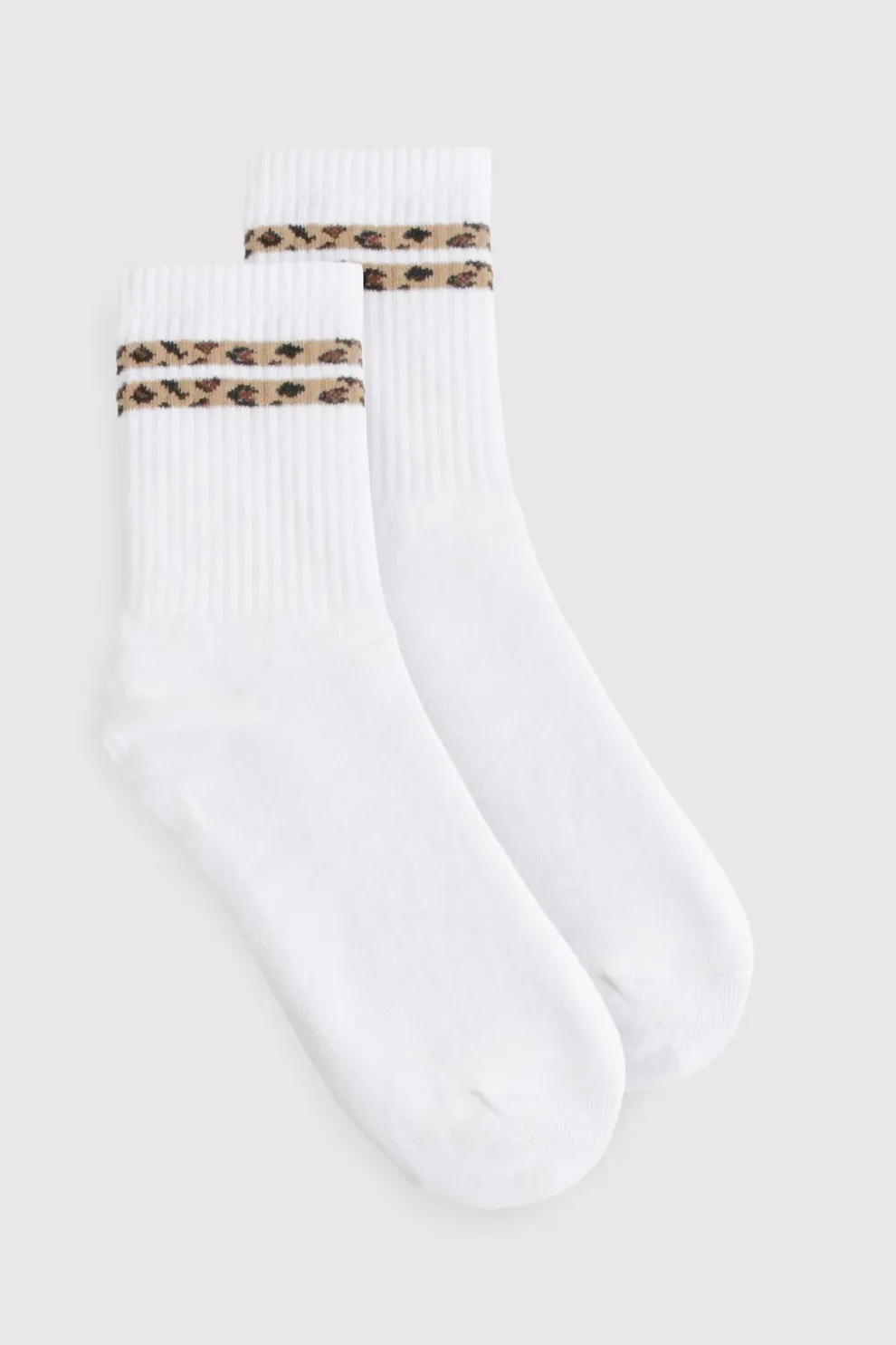 Leopard Double Stripe Sports Sock | Nasty Gal