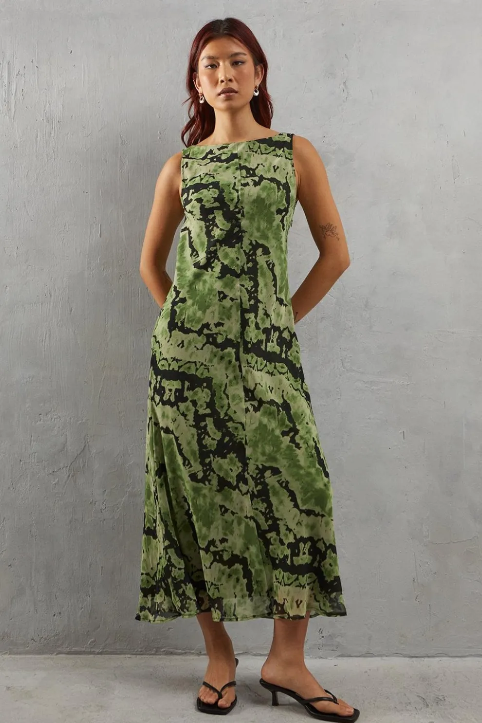 Abstract Chiffon Slash Neck Bias Sleeveless Midi Dress | Nasty Gal