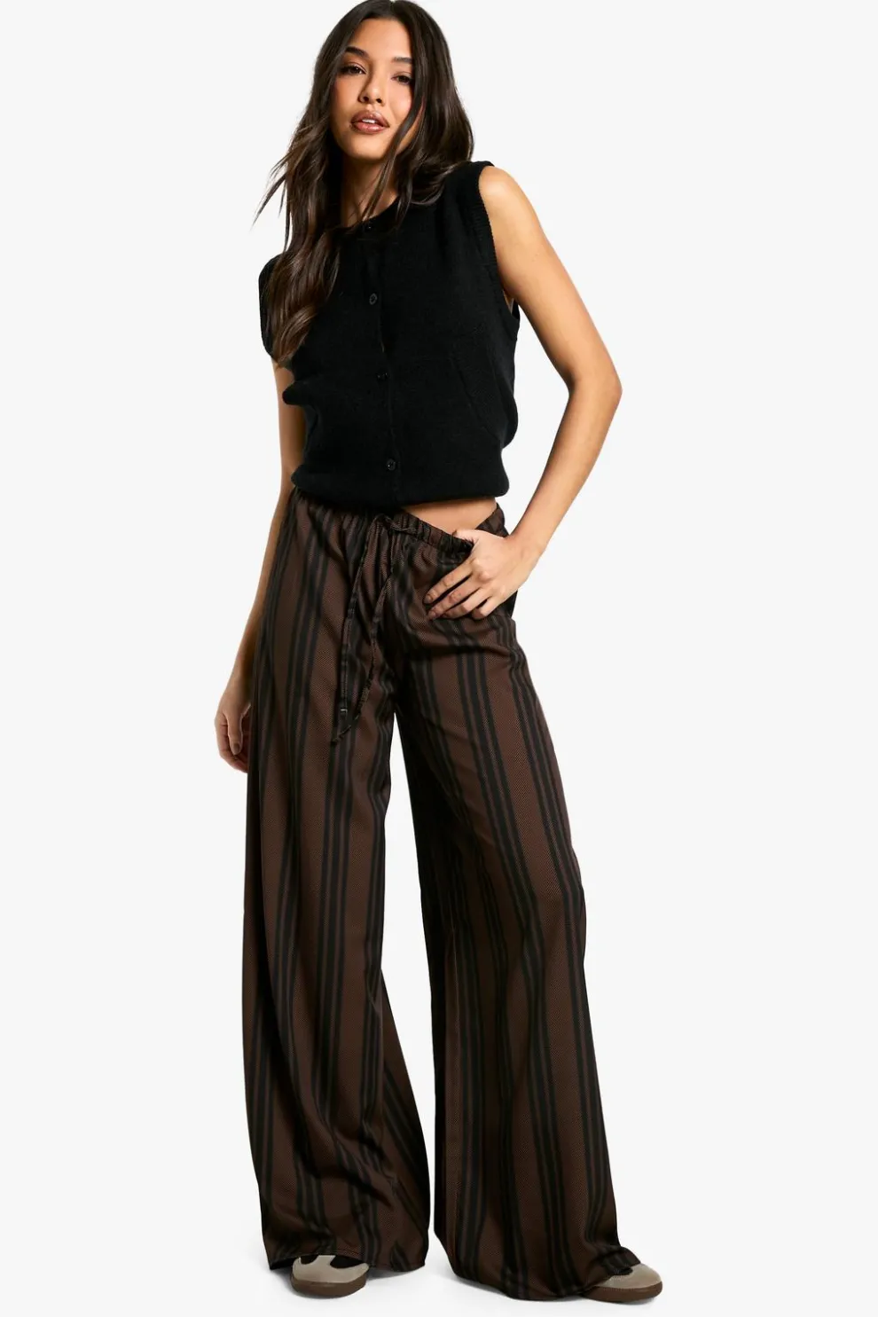 Stripe Drawstring Waist Wide Leg Trousers | Nasty Gal