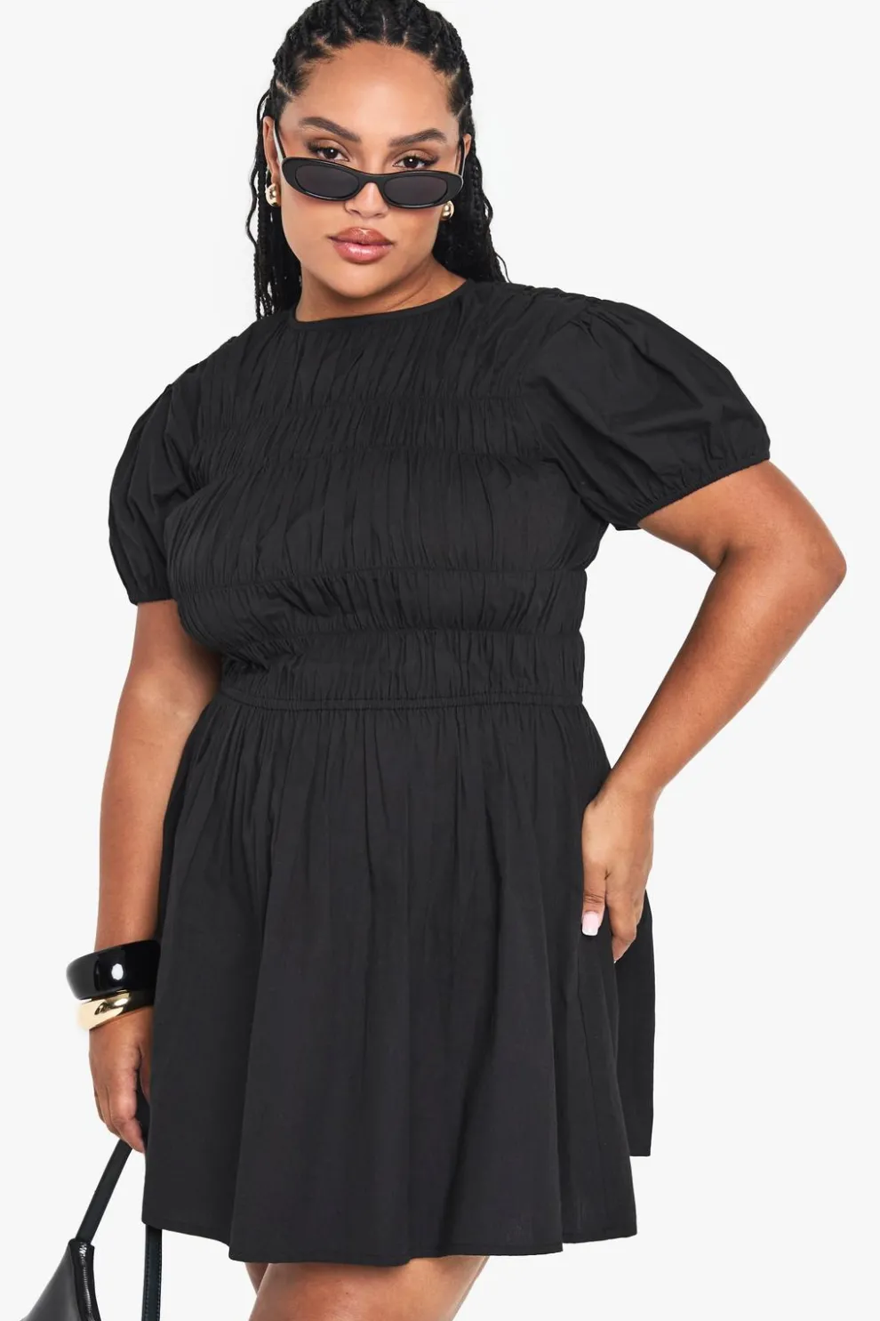 Plus Cotton Shirred Skater Dress | Nasty Gal