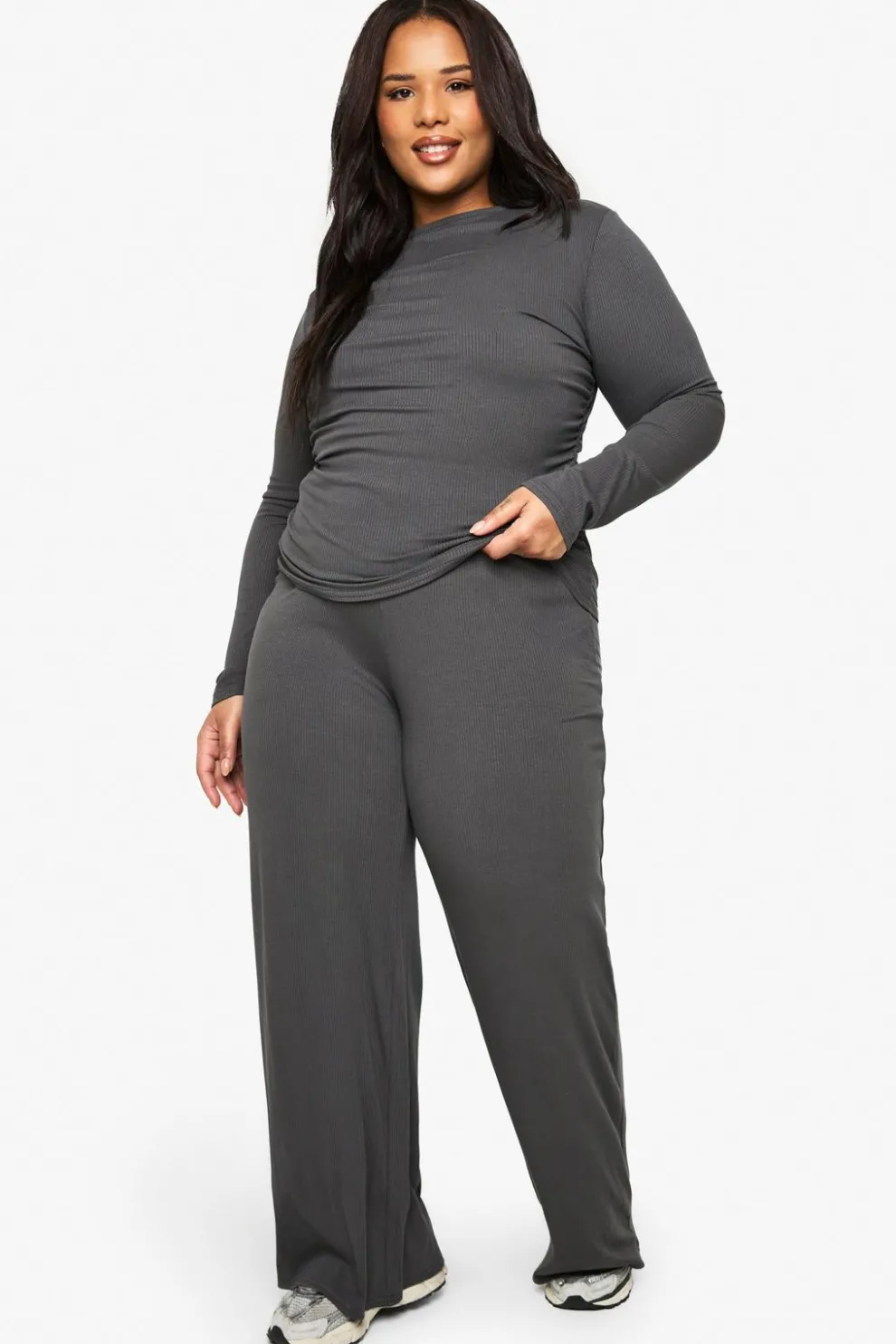 Plus Soft Rib Wide Leg Trouser | Nasty Gal