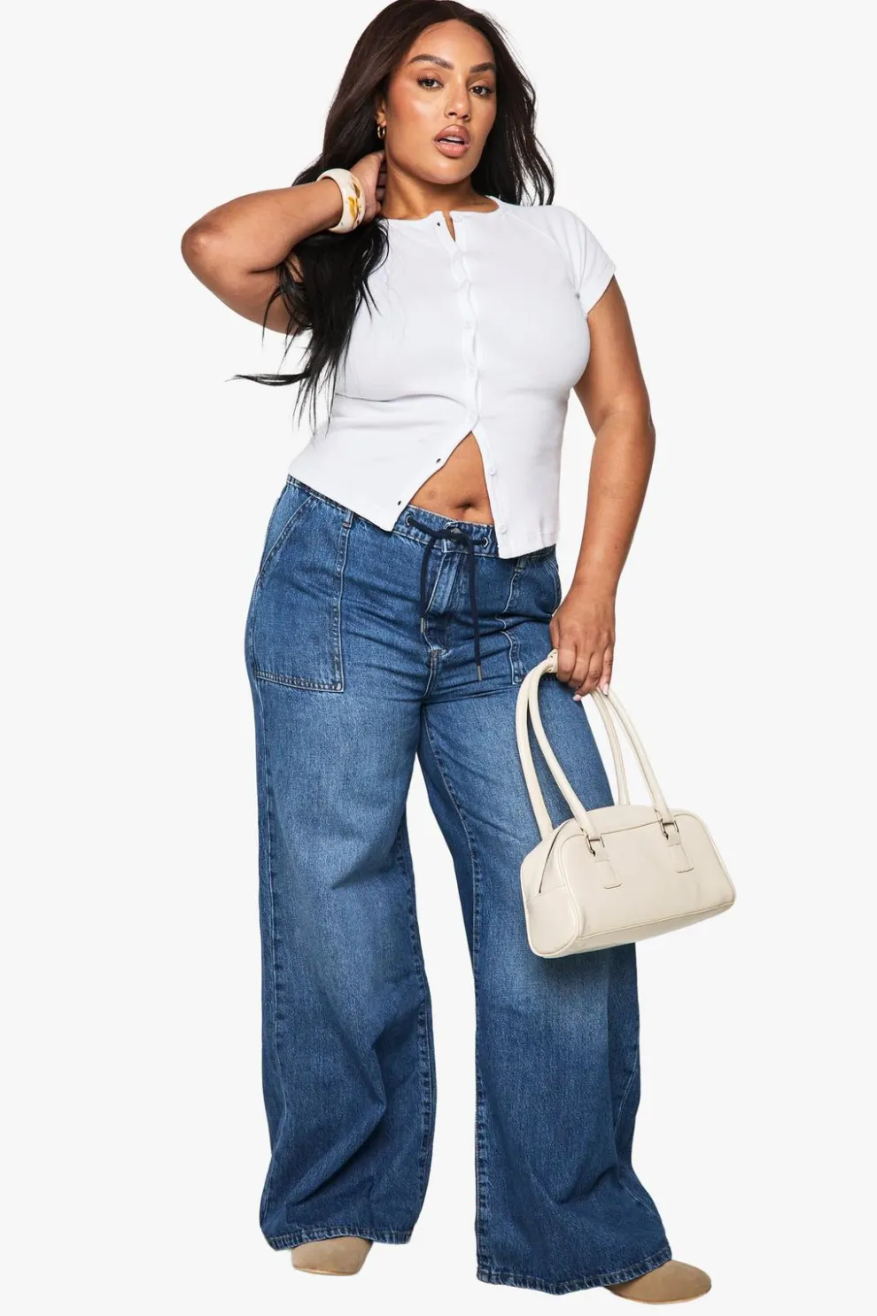 Plus Elasticated Waistband Wide Leg Jeans | Nasty Gal