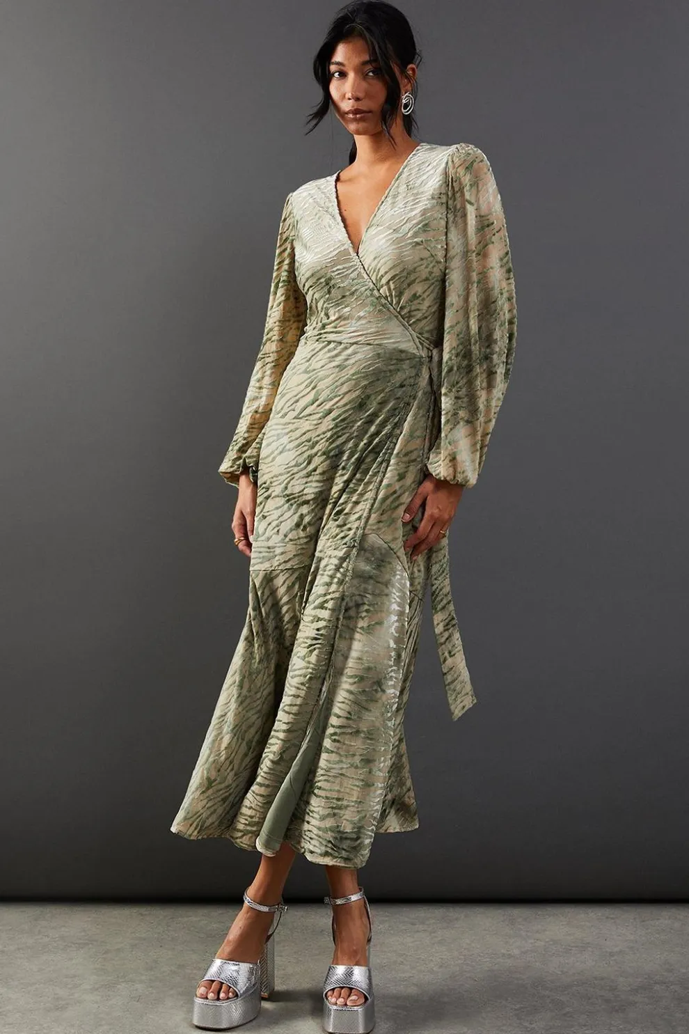 Zebra Velvet Wrap Asymmetric Tier Midi Dress | Nasty Gal