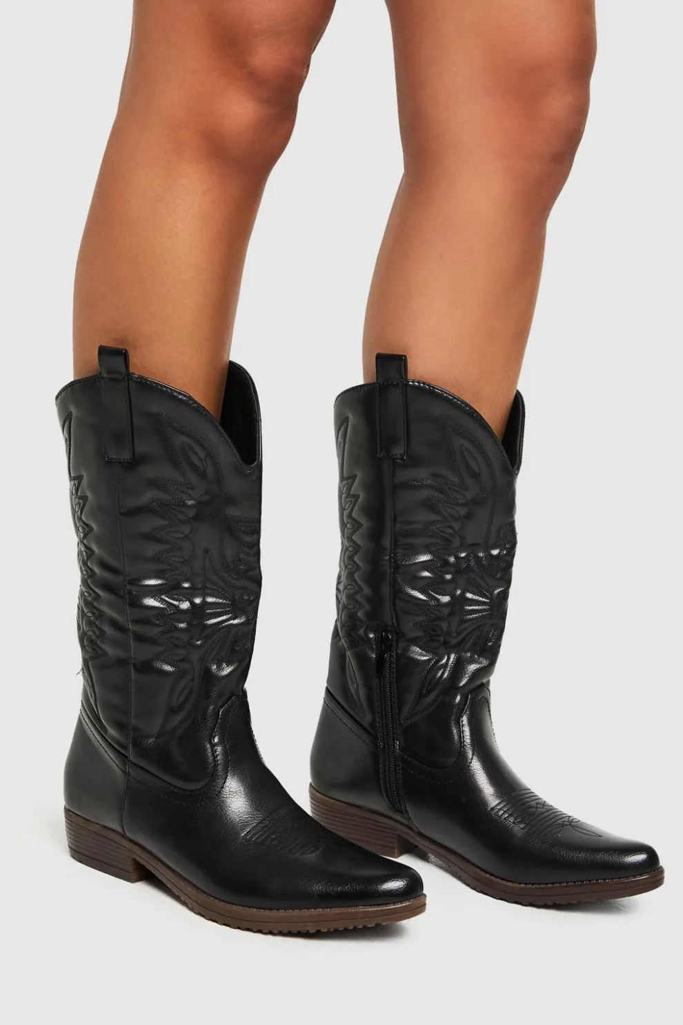 Contrast Sole Calf High Western Boots | Nasty Gal