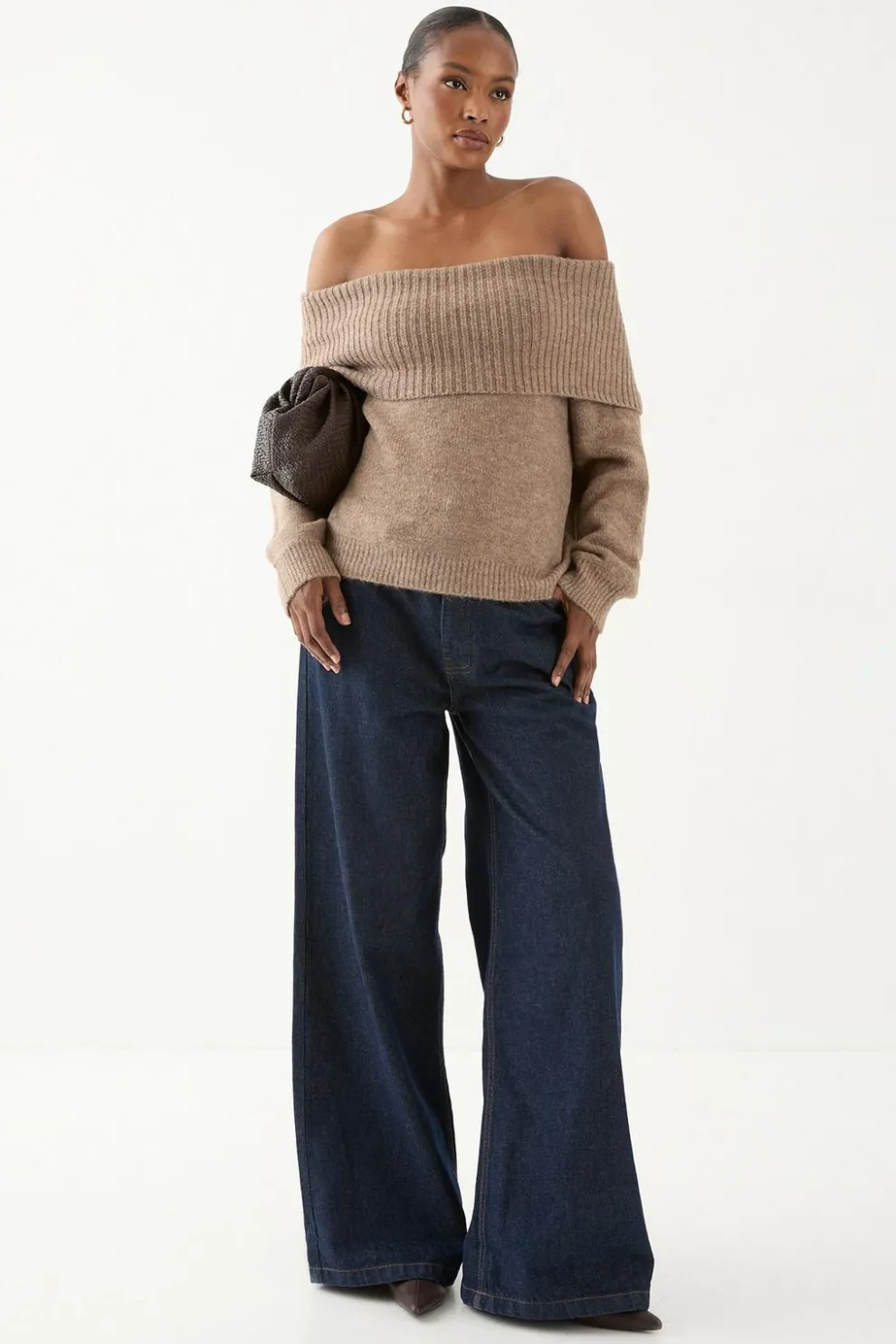 Premium Knit Bardot Foldover Jumper | Nasty Gal