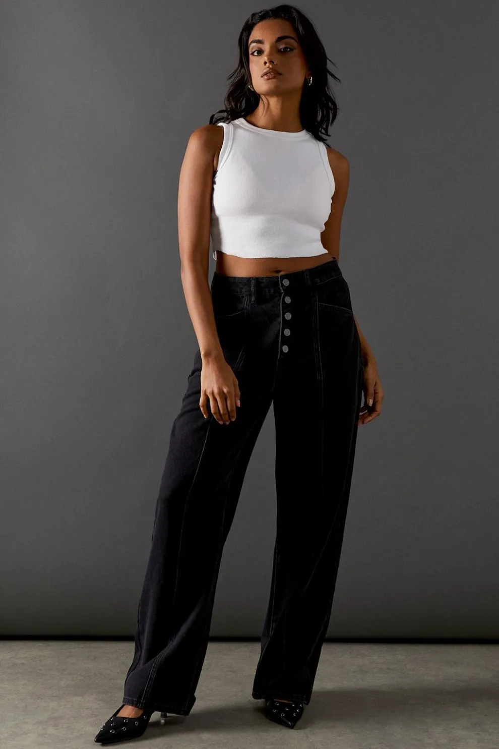 High Waisted Button Fly Seam Detail Dad Jeans | Nasty Gal