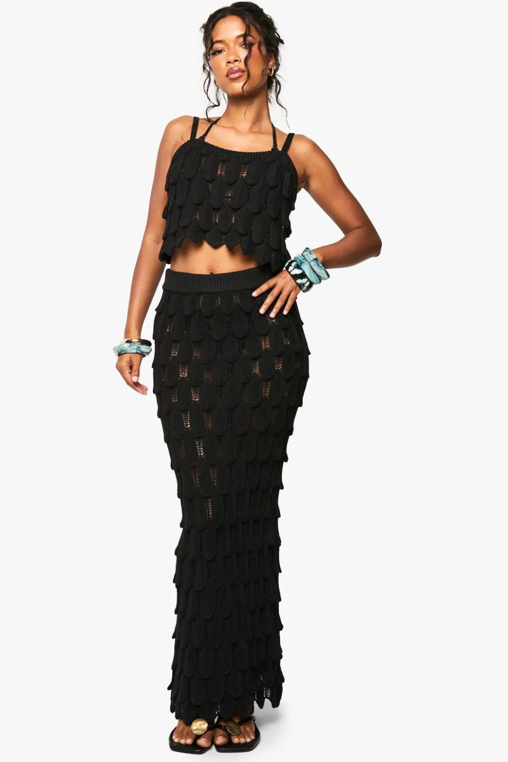 Scallop Detail Knitted Crochet Beach Maxi Skirt | Nasty Gal