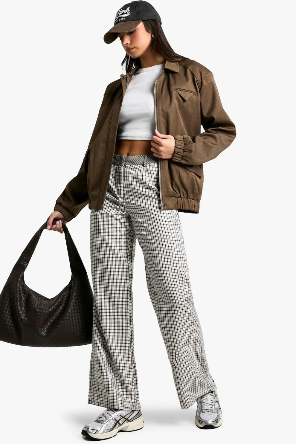 Tonal Contrast Check Straight Leg Trousers | Nasty Gal
