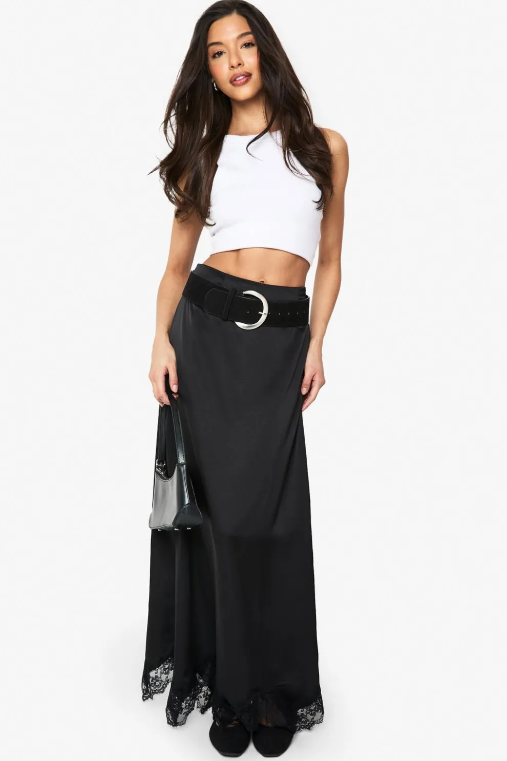 Satin Lace Trim Maxi Slip Skirt | Nasty Gal