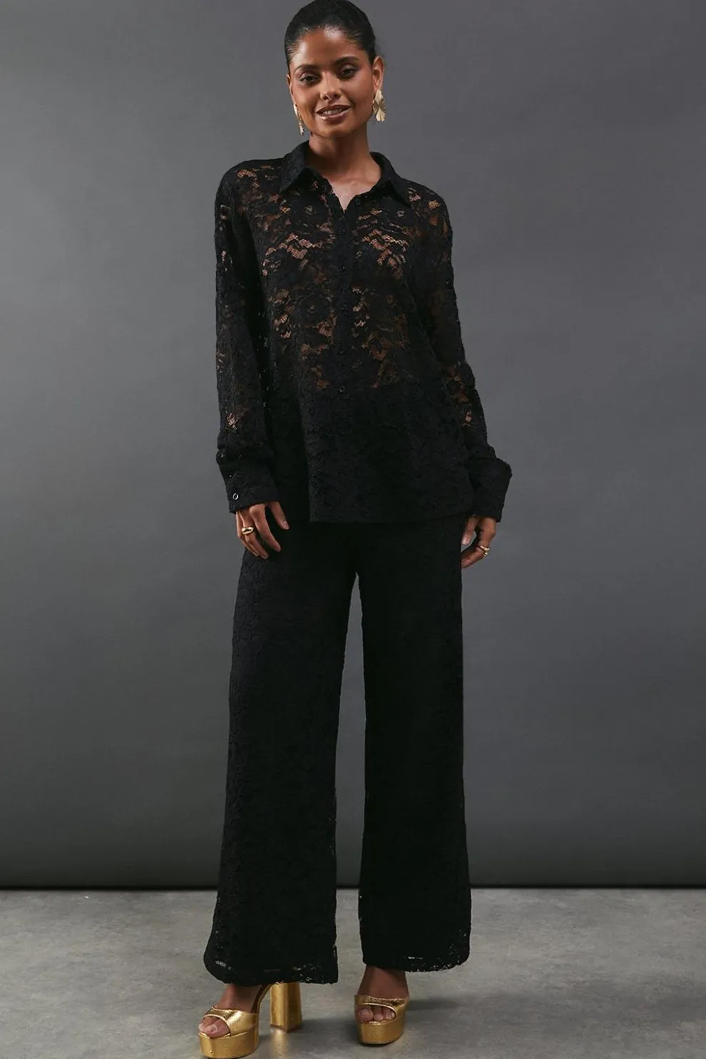 Lace High Waist Straight Leg Trouser | Nasty Gal