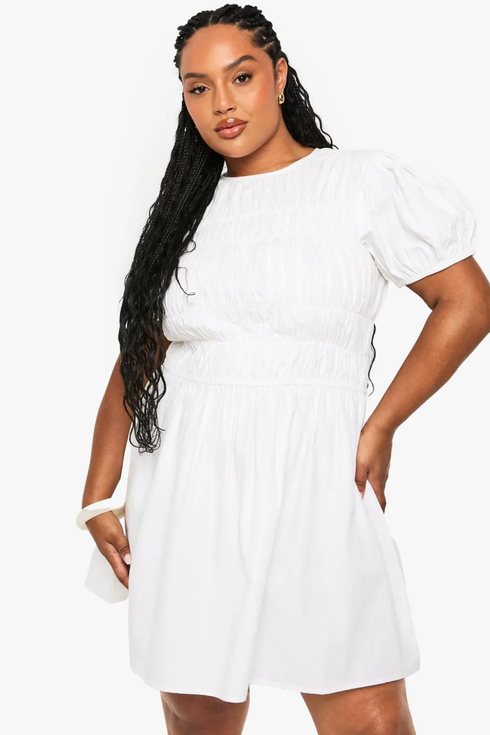 Plus Cotton Shirred Skater Dress | Nasty Gal