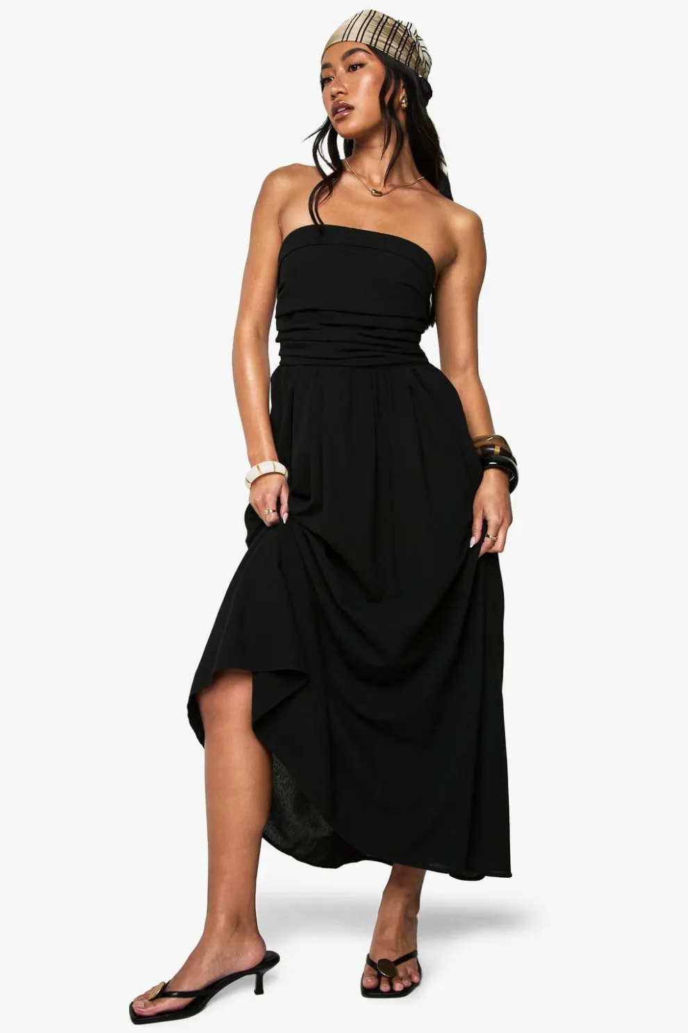 Linen Look Bandeau Midaxi Dress | Nasty Gal