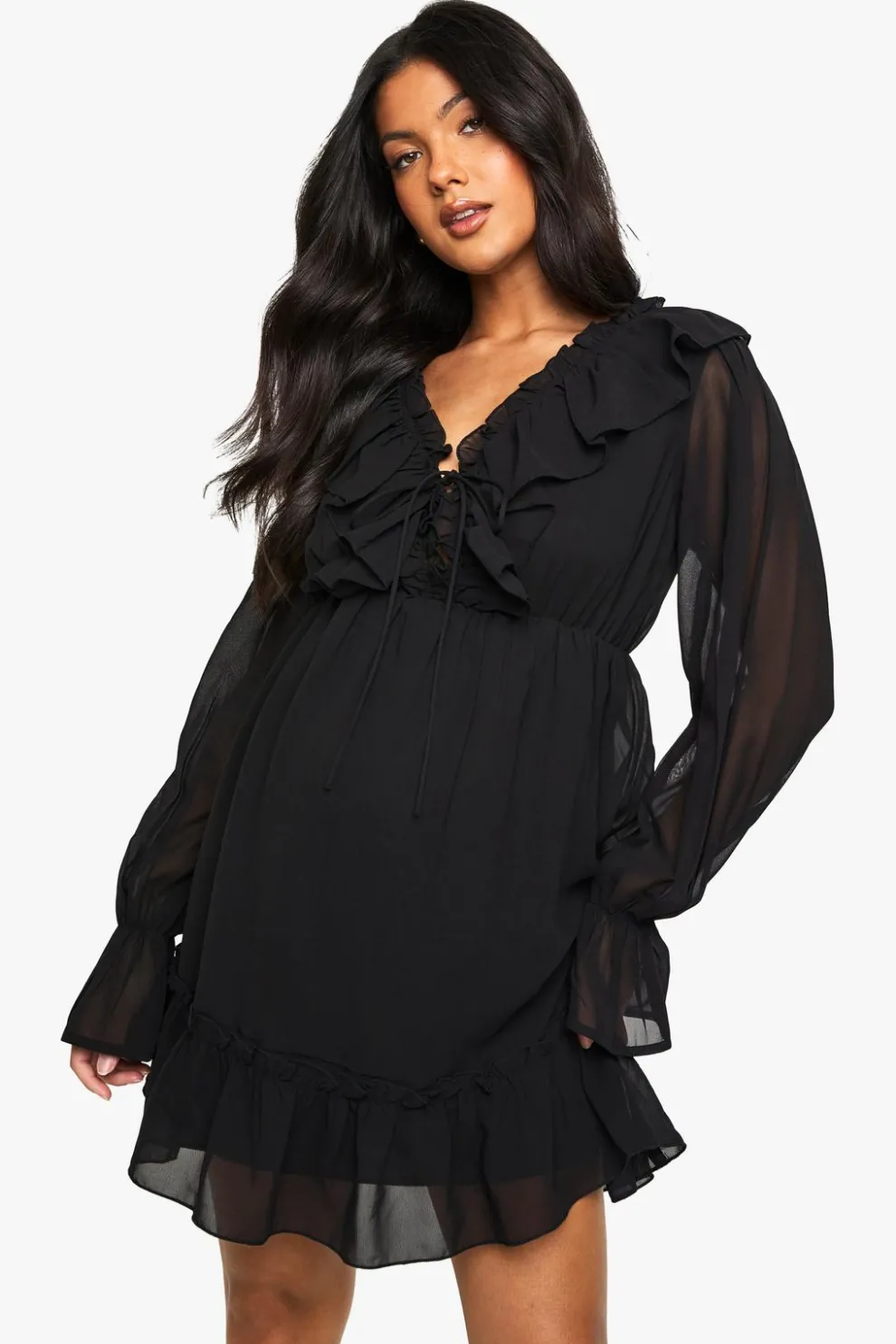 Maternity Chiffon Long Sleeve Ruffle Dress | Nasty Gal