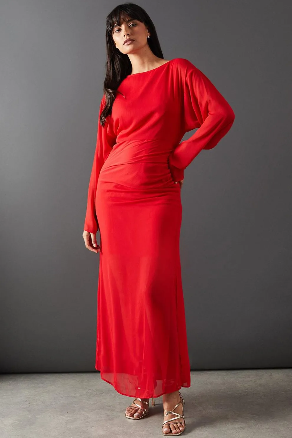 Chiffon Slash Neck Batwing Column Maxi Dress | Nasty Gal