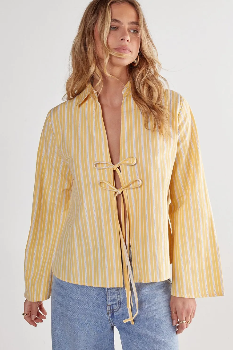 Cotton Stripe Tie Front Wide Cuff Shirt | Nasty Gal