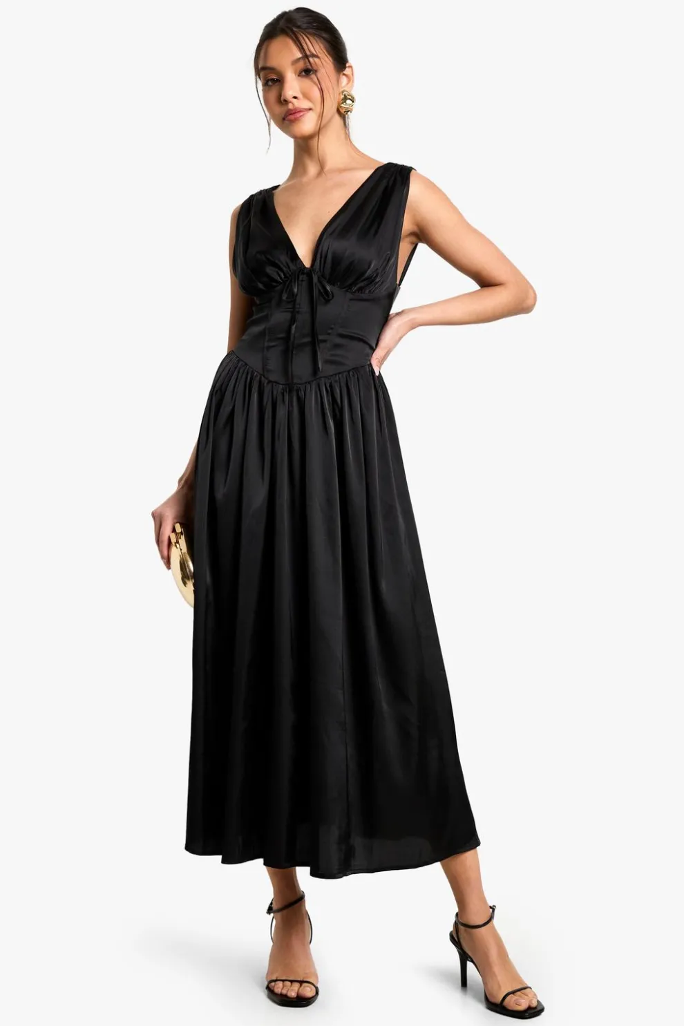 Satin Milkmaid Midaxi Dress | Nasty Gal