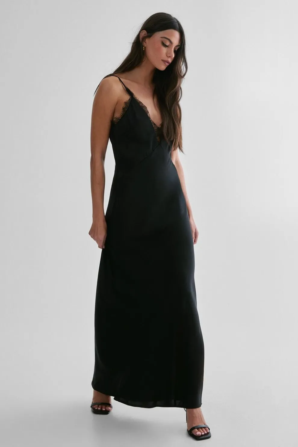 Lace Trim Satin Maxi Dress | Nasty Gal