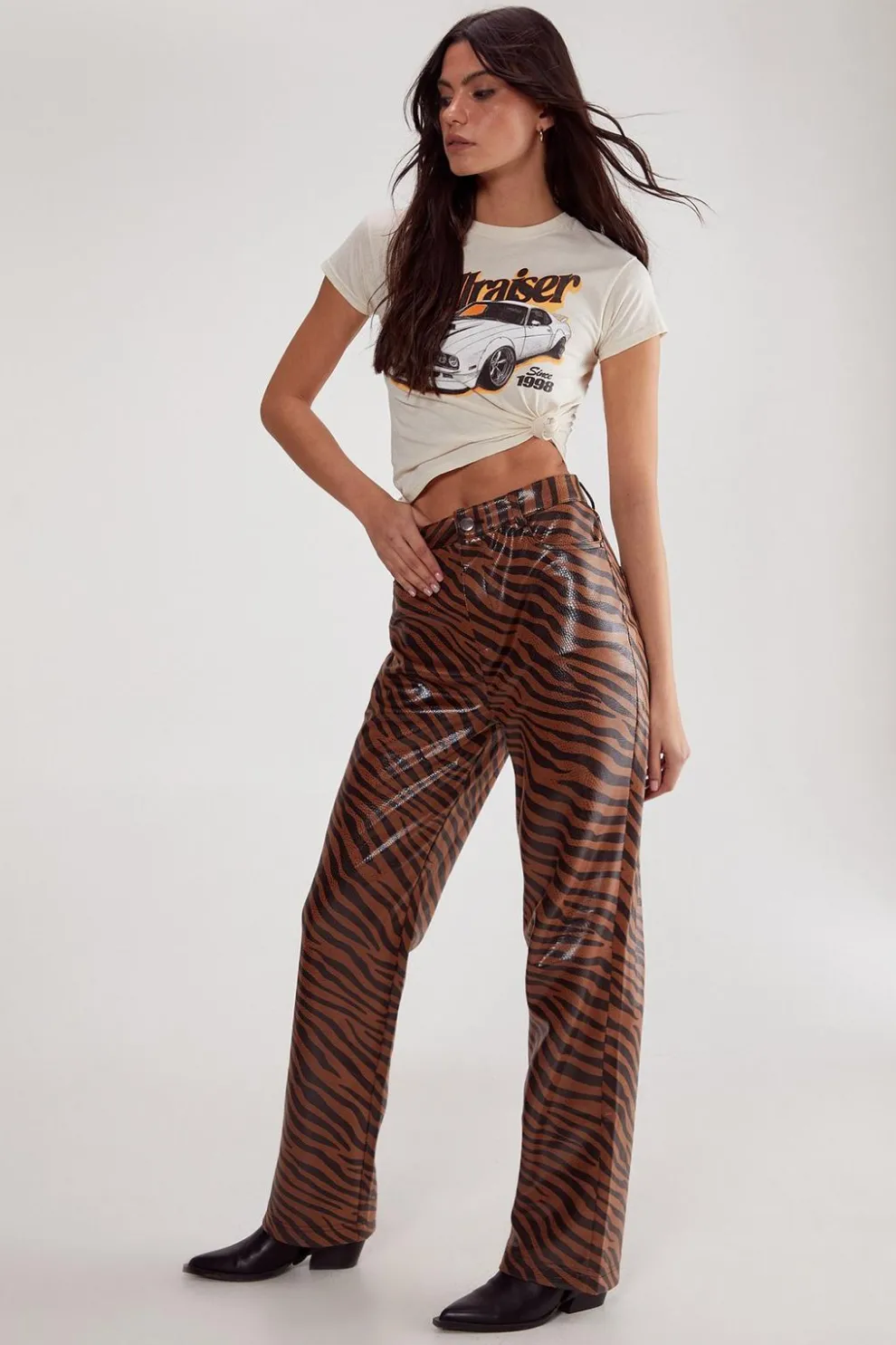 Neutral Zebra Straight Leg Pant | Nasty Gal