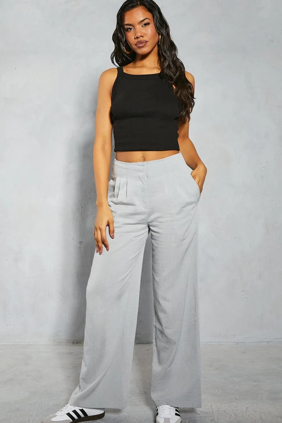 Linen Look Pleat Waist Detail Wide Leg Trouser | Nasty Gal