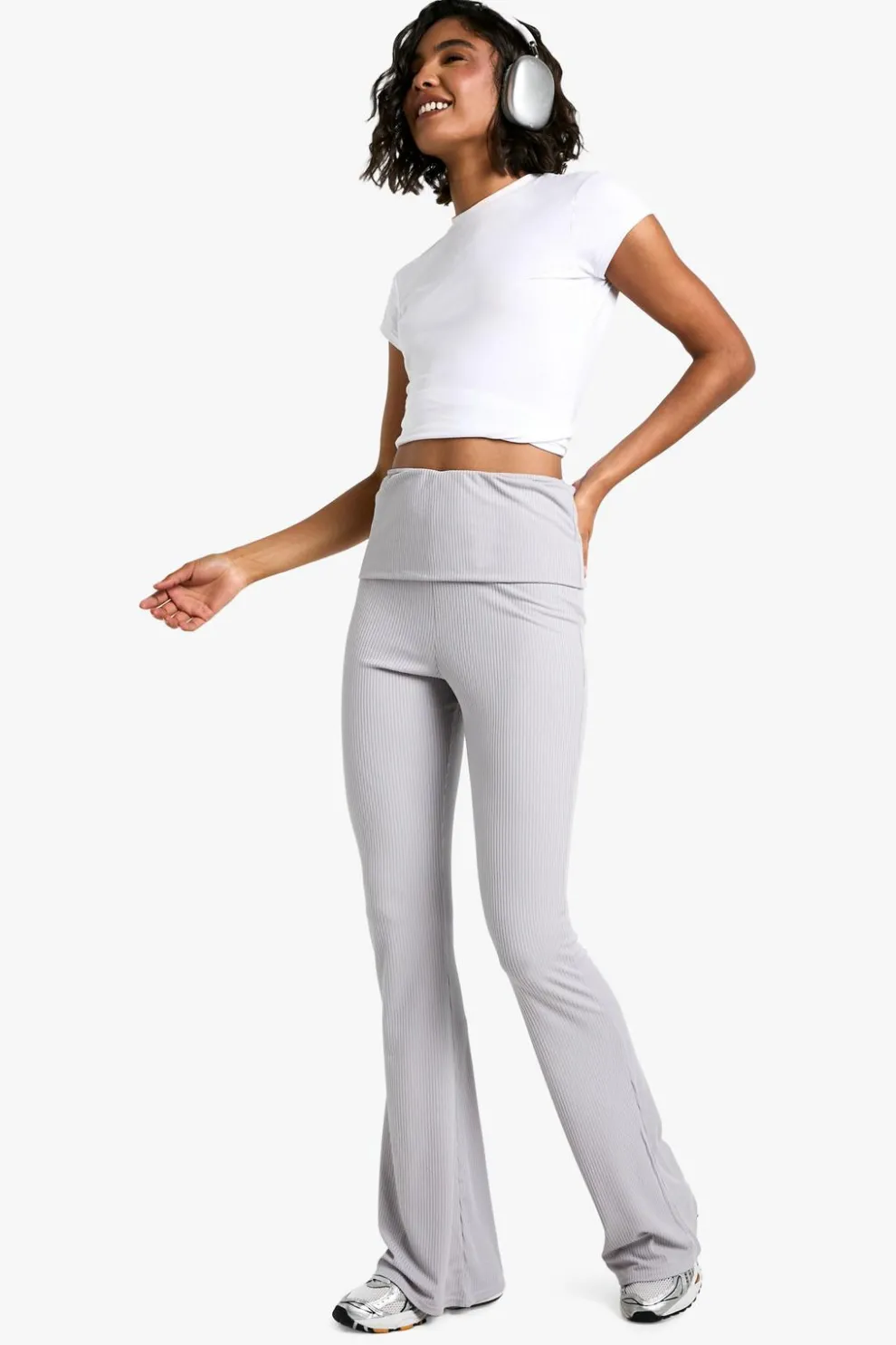 Tall Fold Over Waist Soft Rib Flare Trouser | Nasty Gal
