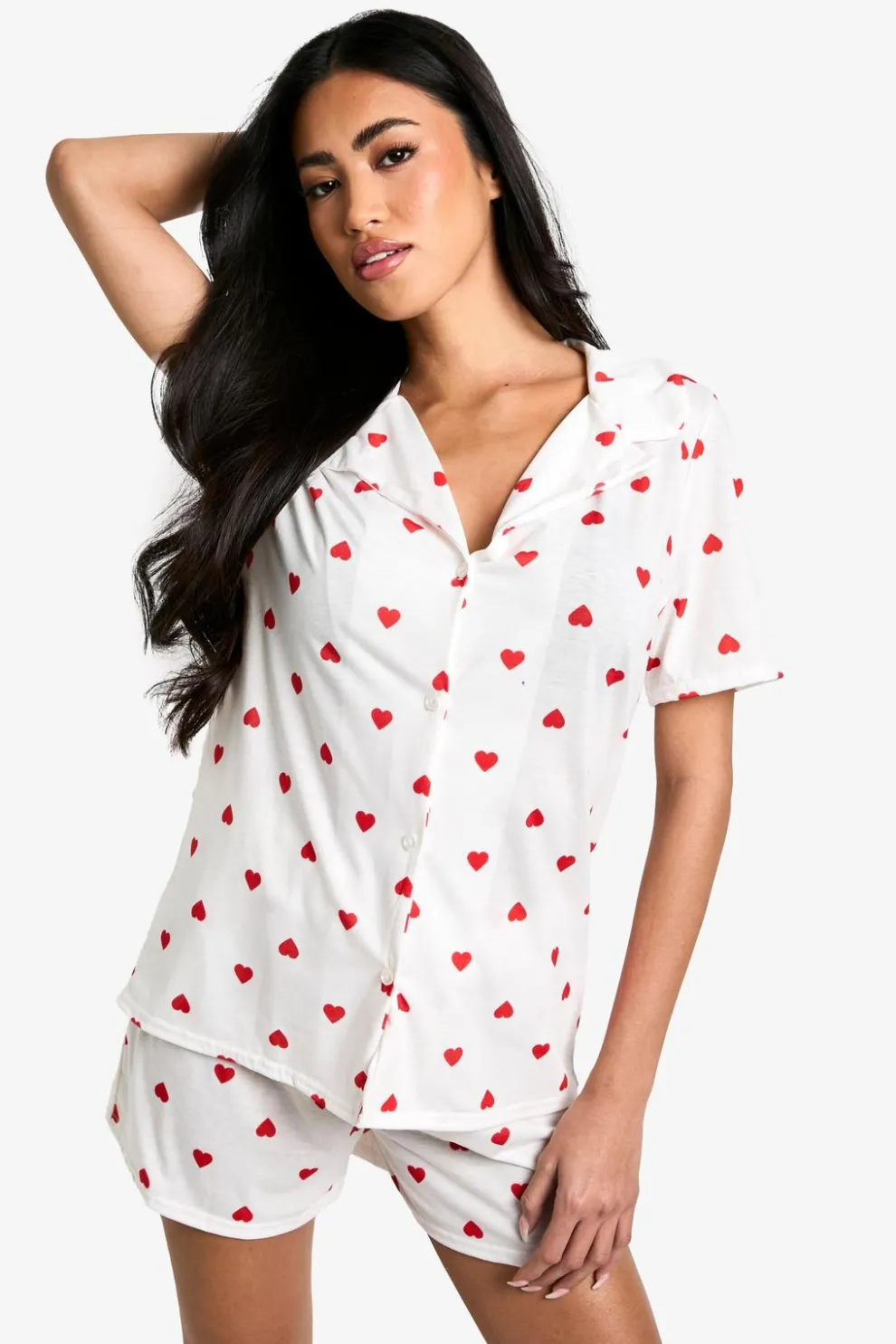 Heart Print Short Sleeve Shirt & Shorts Pyjama Set | Nasty Gal
