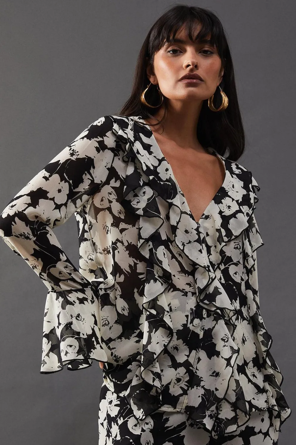 Floral Chiffon Ruffle Front Blouse | Nasty Gal