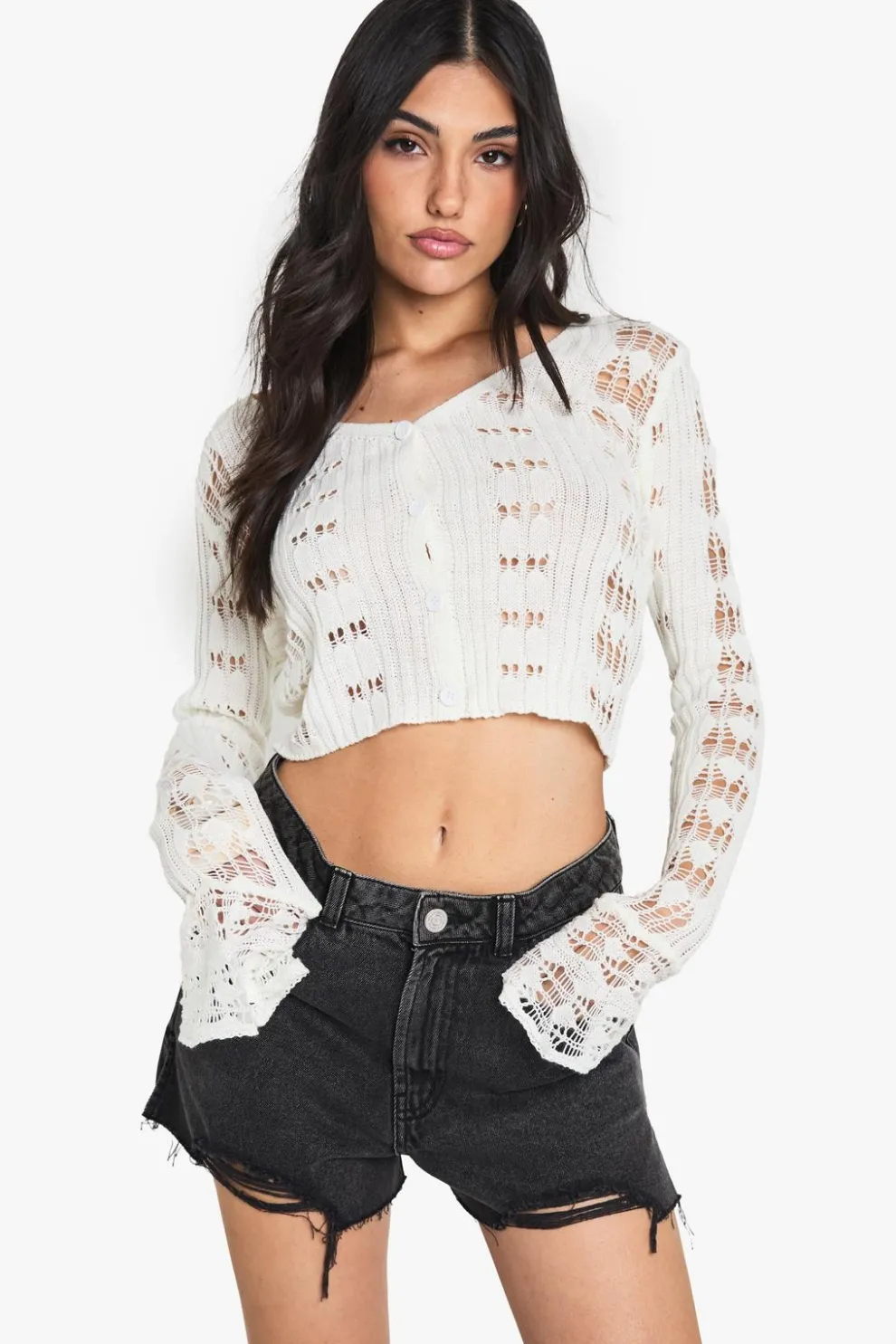 Crochet Frill Sleeve Cardigan | Nasty Gal