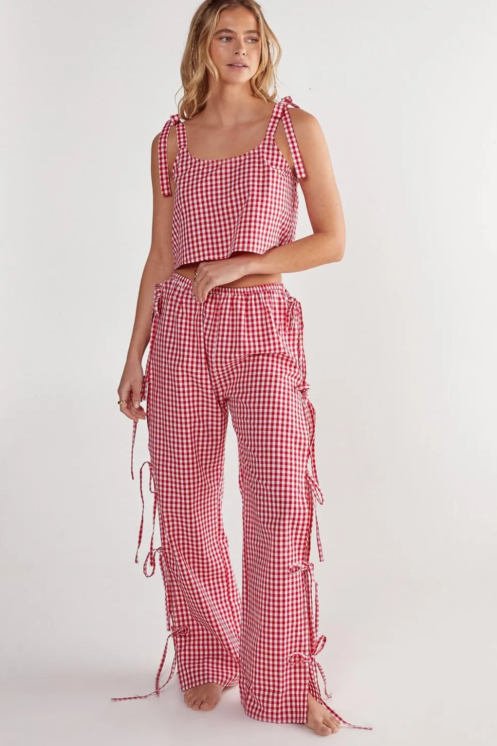 Gingham Tie Side Pajama Pants Set | Nasty Gal