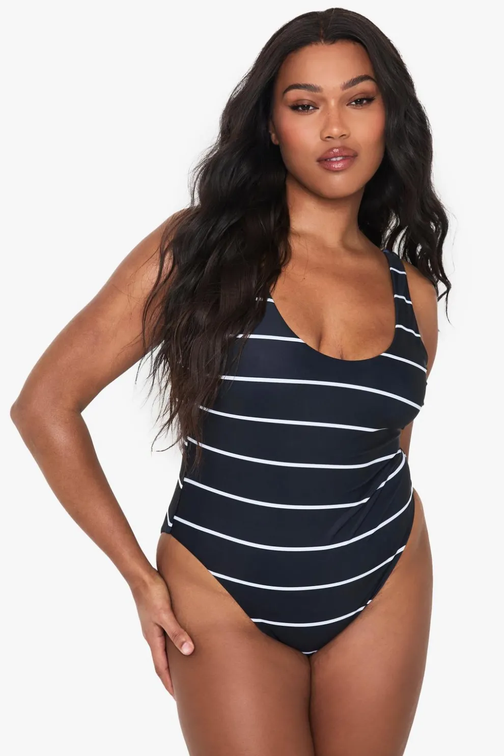 Plus Swimwear Essentials Stripe Scoop Swimsuit | Nasty Gal