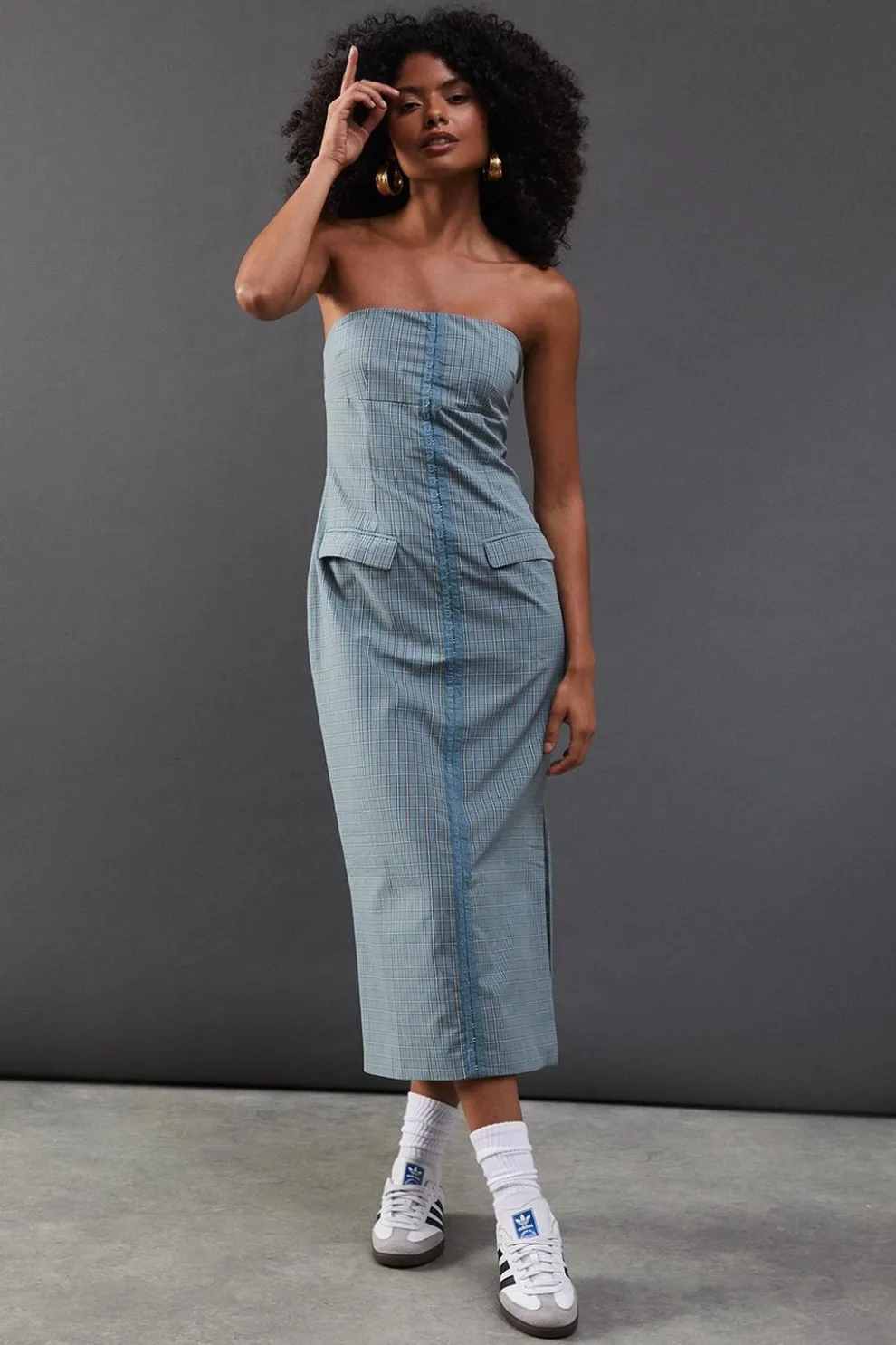 Check Hook & Eye Fitted Bandeau Midi Dress | Nasty Gal