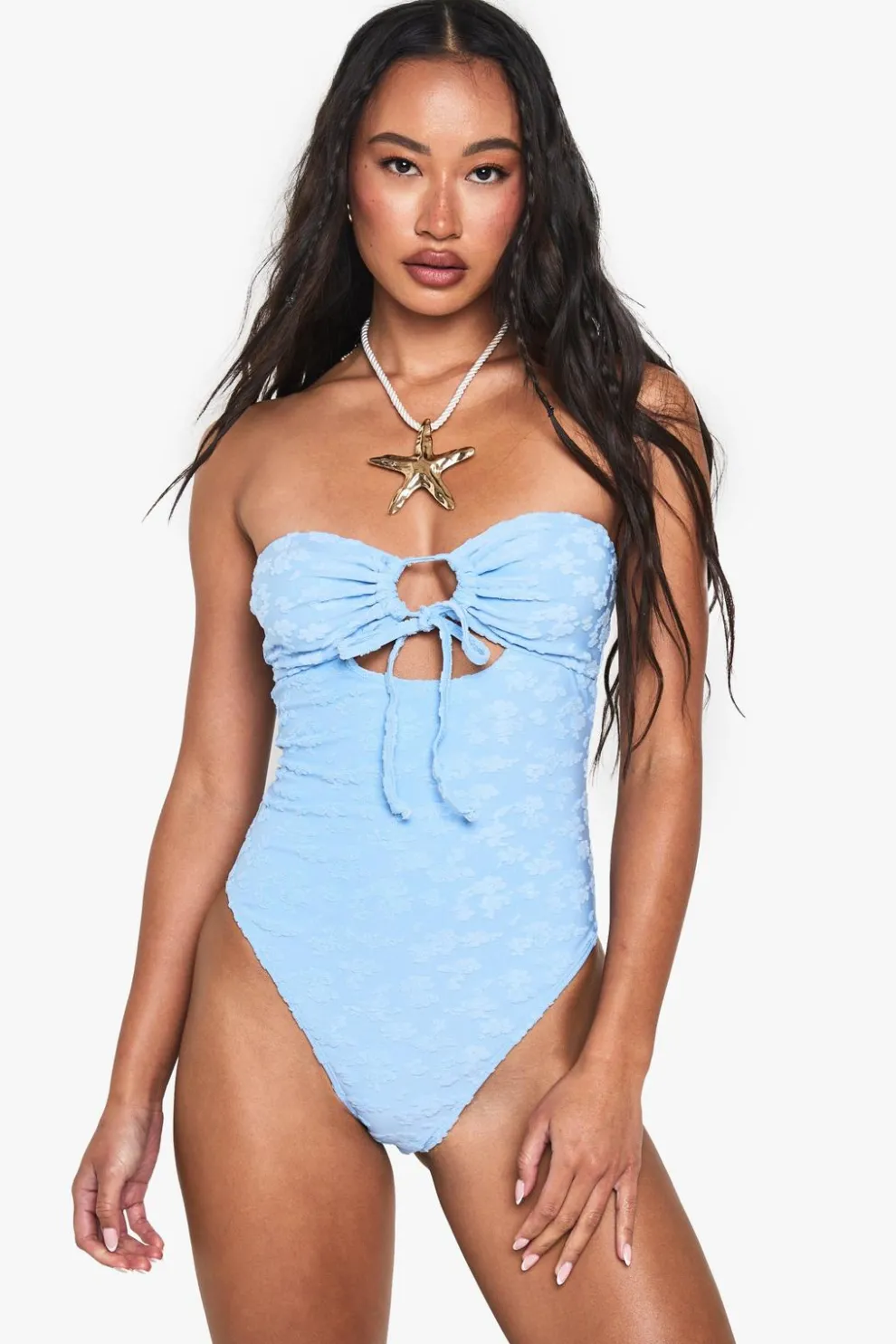 Floral Embossed Bandeau Swimsuit | Nasty Gal