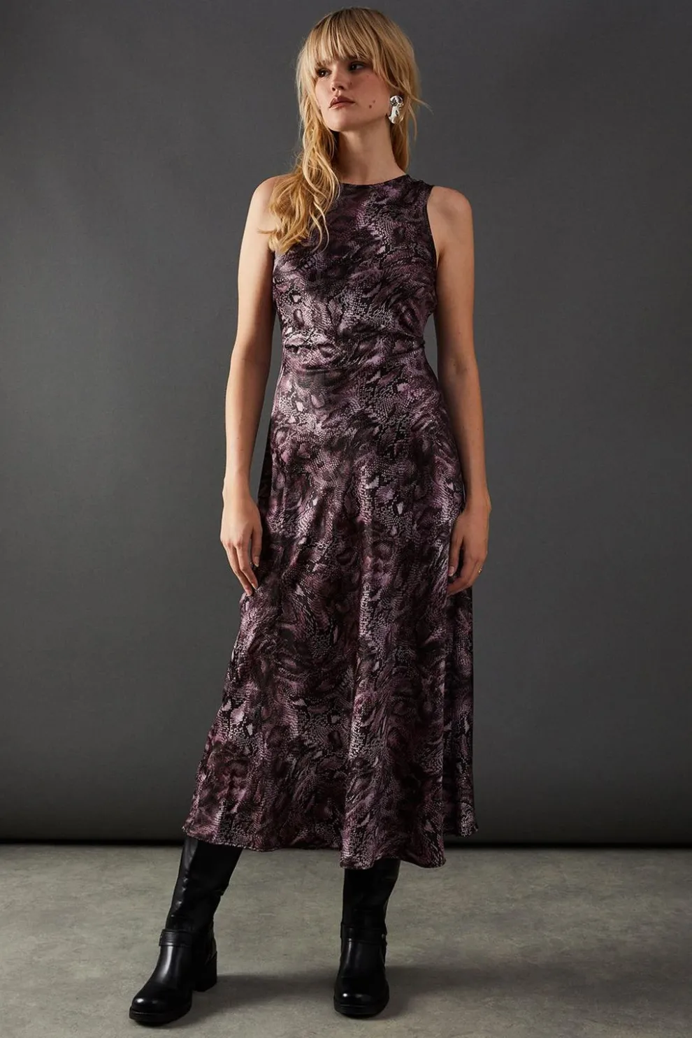 Print Satin Racer Neck Bias Midi Slip Dress | Nasty Gal