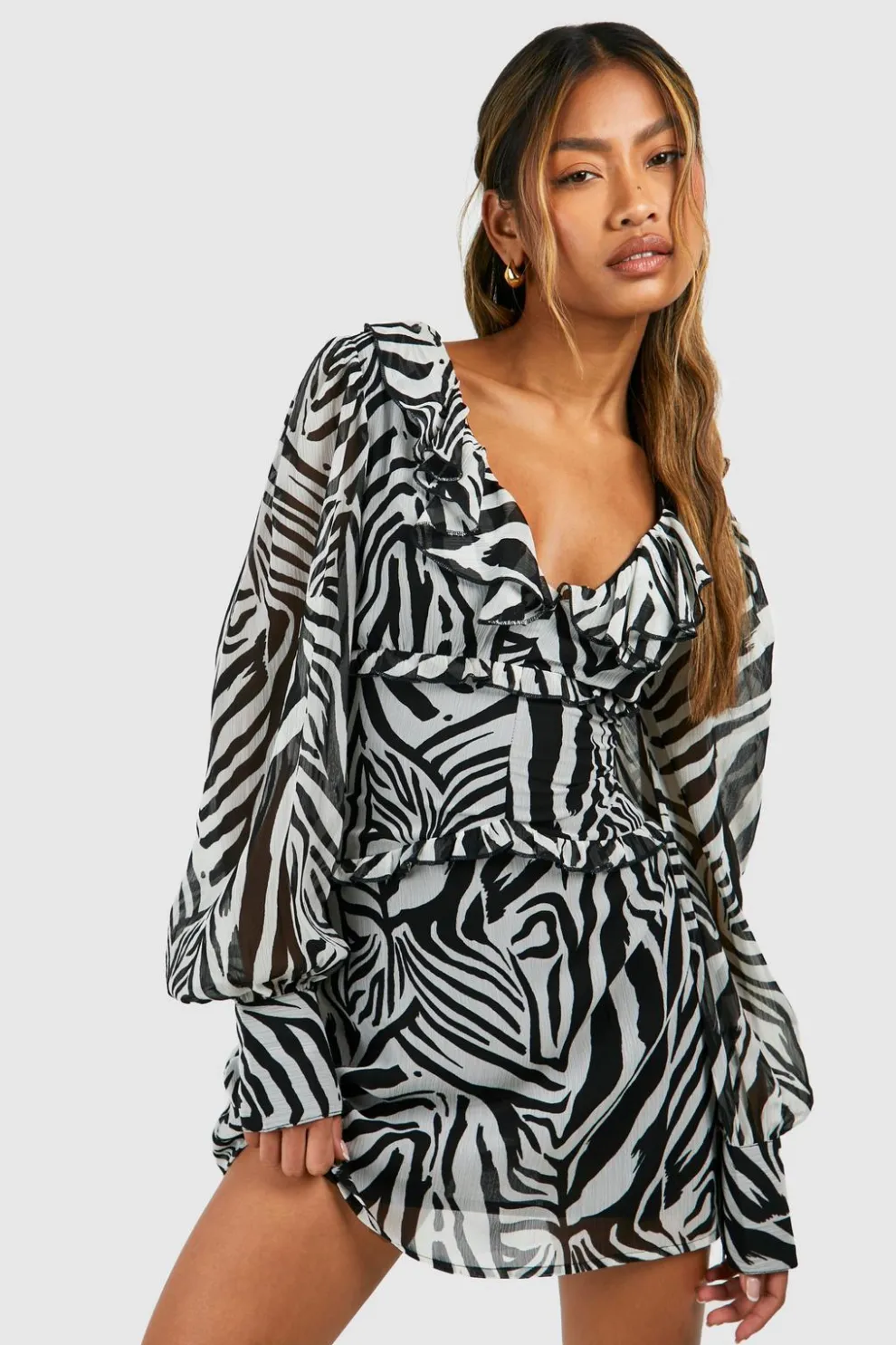 Zebra Chiffon Ruffle Skater Dress | Nasty Gal
