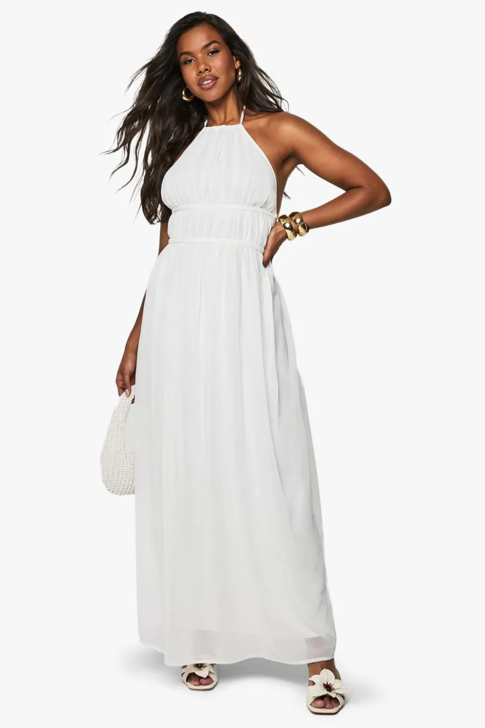 Chiffon Halterneck Ruched Maxi Dress | Nasty Gal