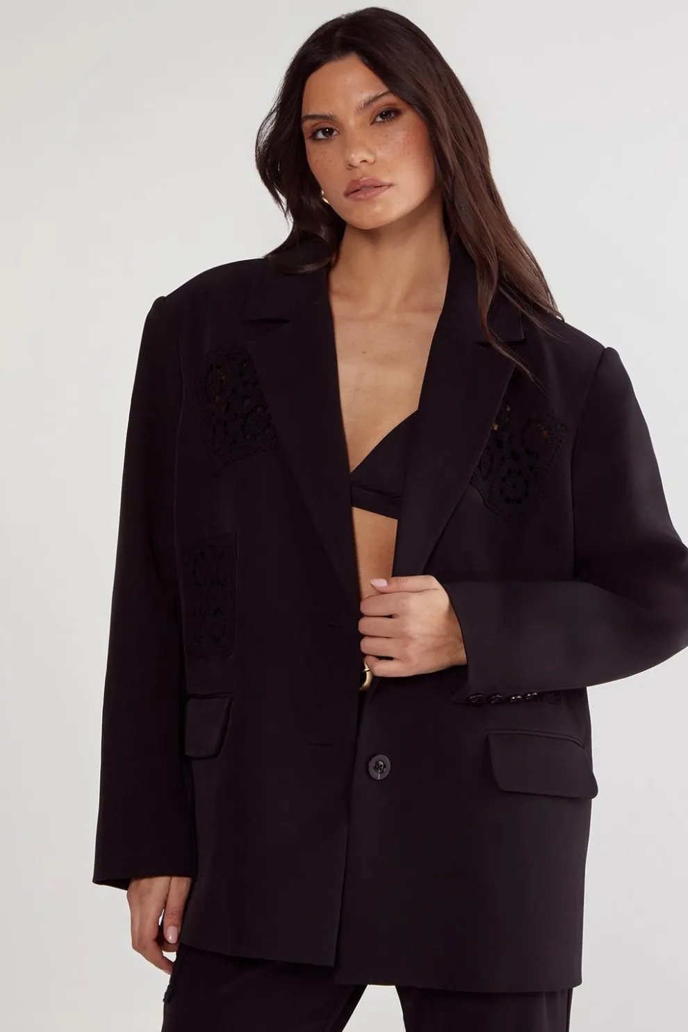 Tailored Crochet Insert Oversized Blazer | Nasty Gal