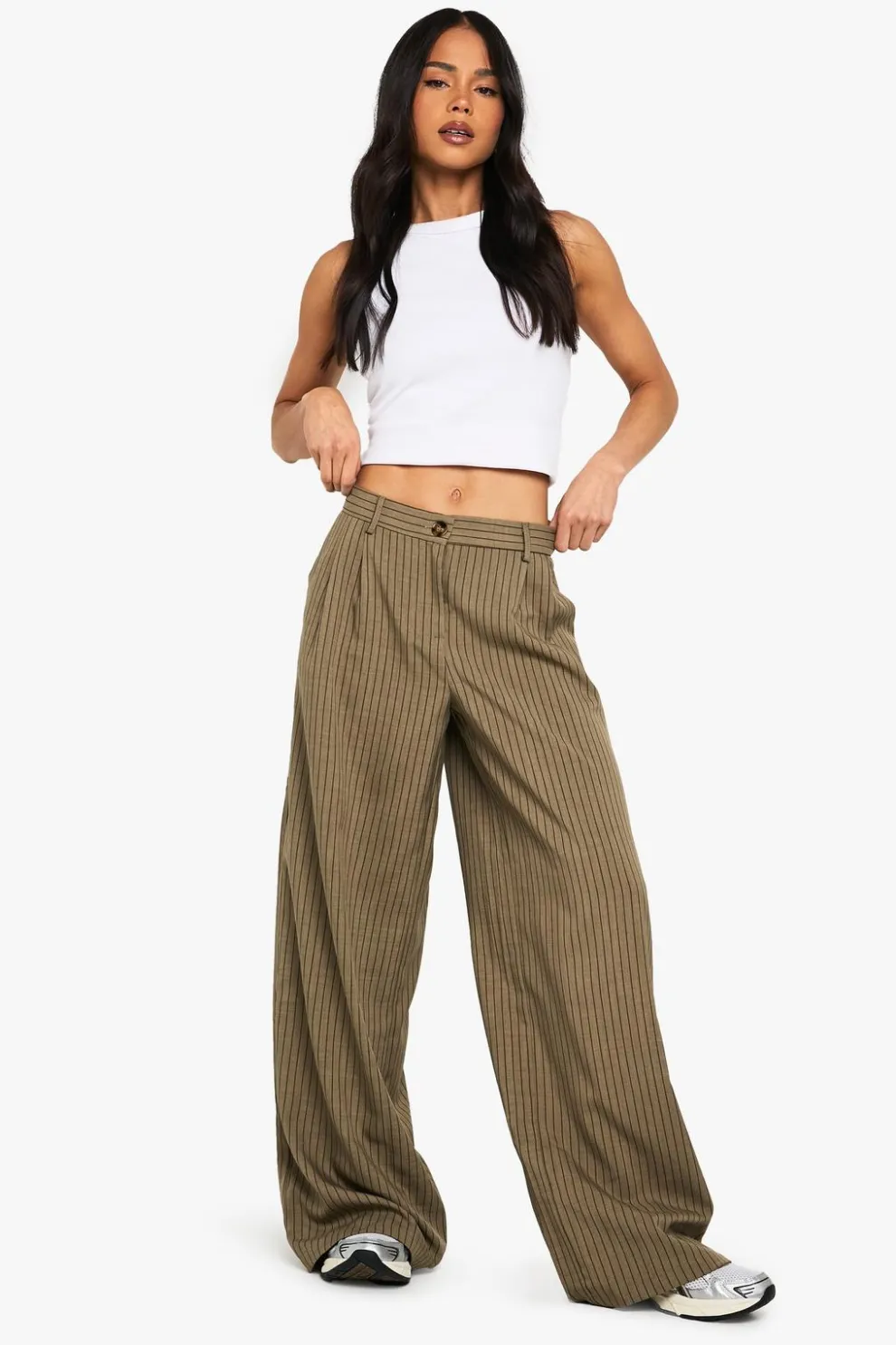 Textured Pinstripe Wide Leg Trousers | Nasty Gal