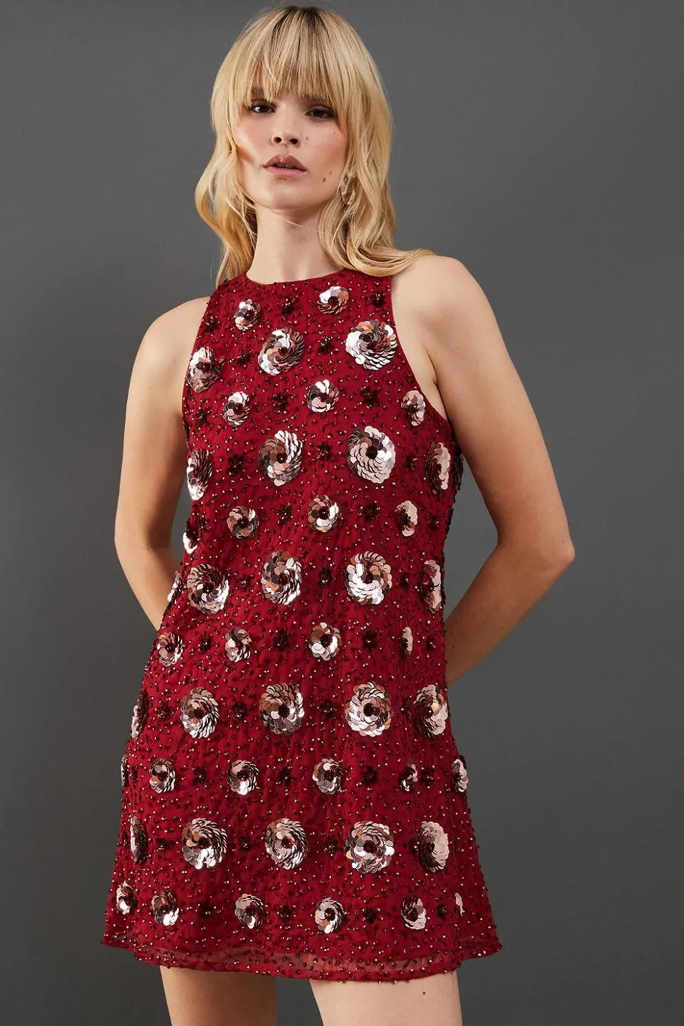 Premium Rose Hand Embellished Sequin Racer Mini Dress | Nasty Gal