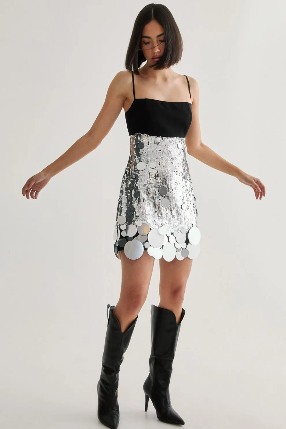 Hand Embellished Sequin Disc Hem Mini Dress | Nasty Gal